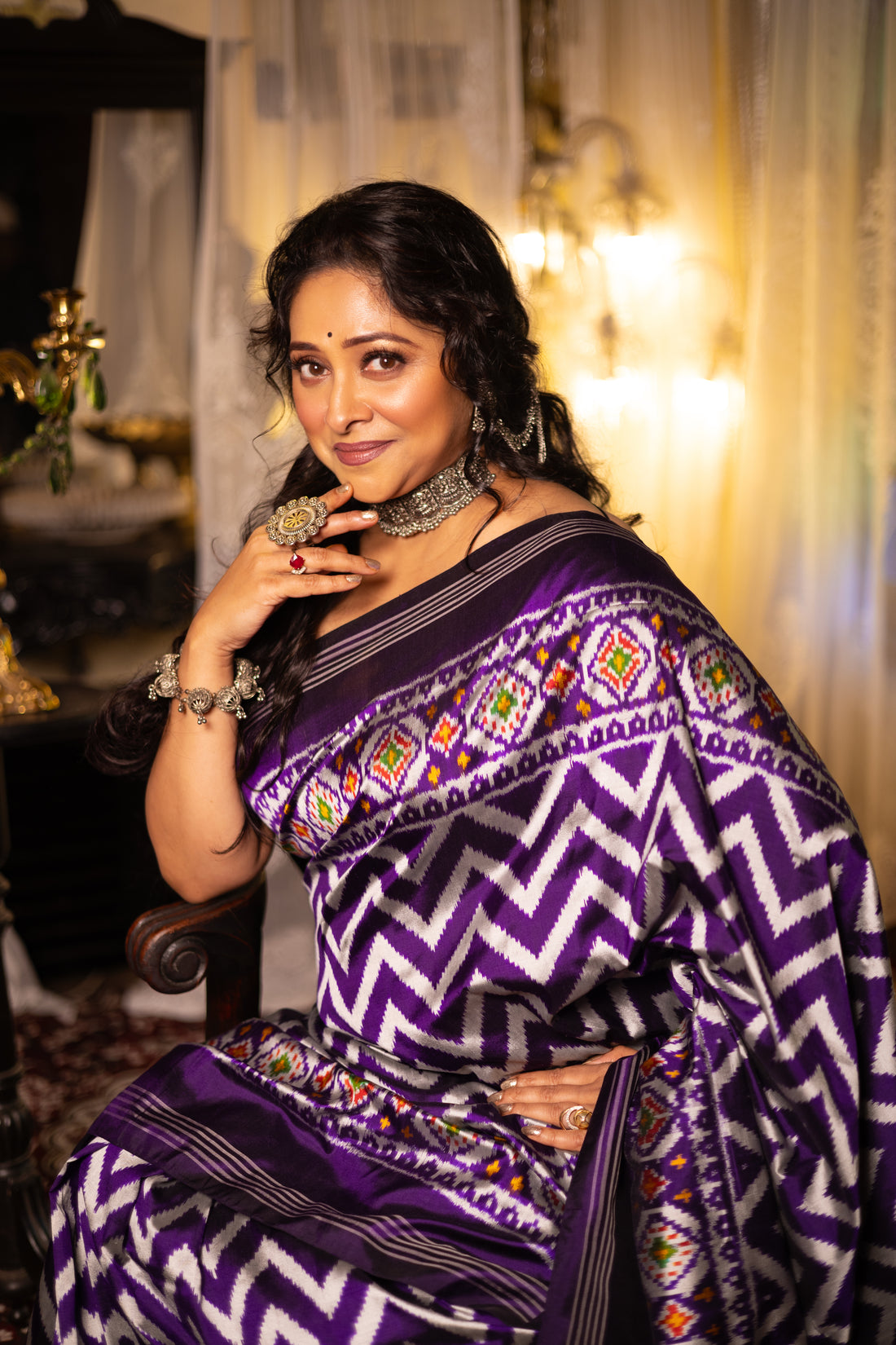 The Royal Violet Ikat: Timeless Craftsmanship in Pure Silk