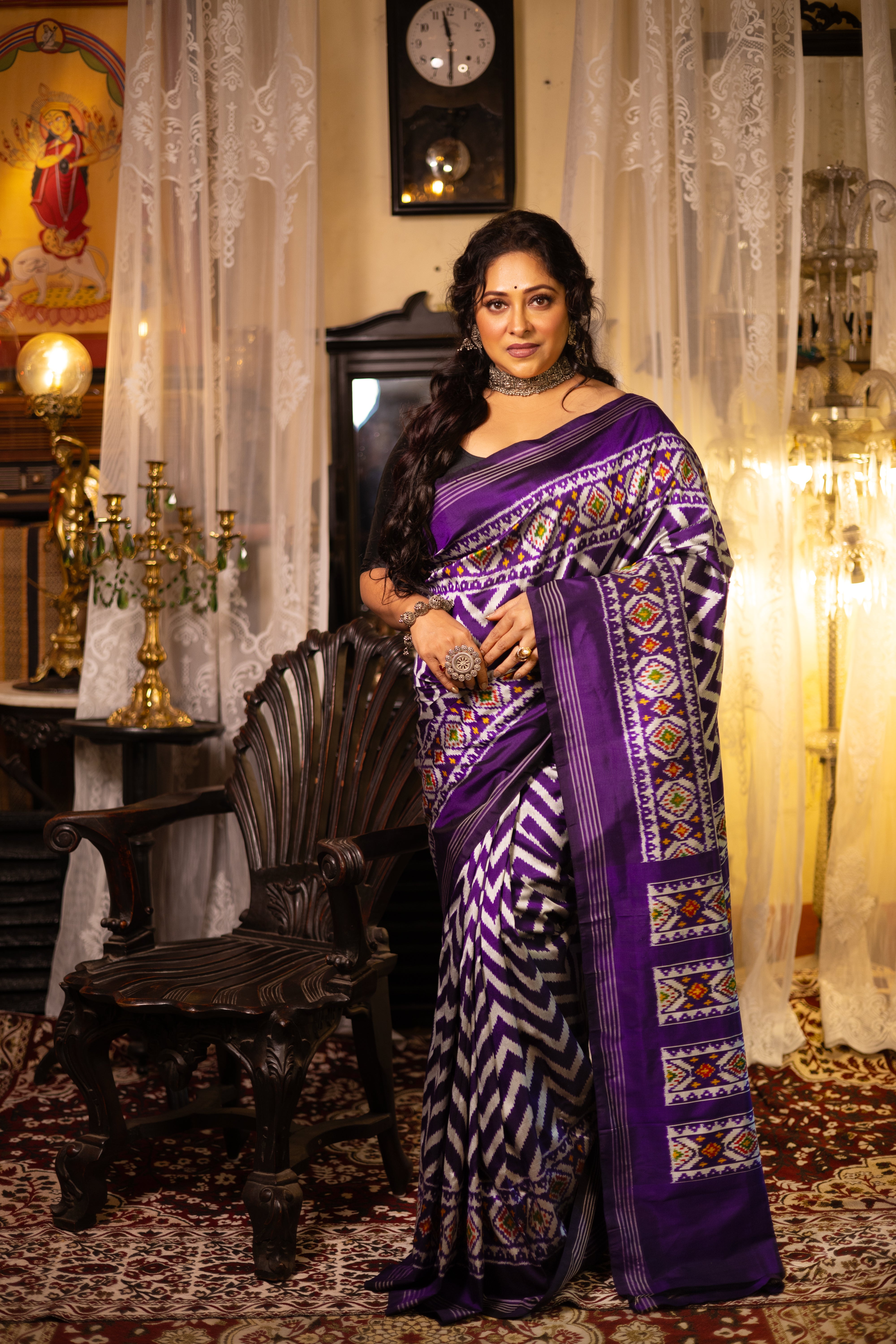 The Royal Violet Ikat: Timeless Craftsmanship in Pure Silk