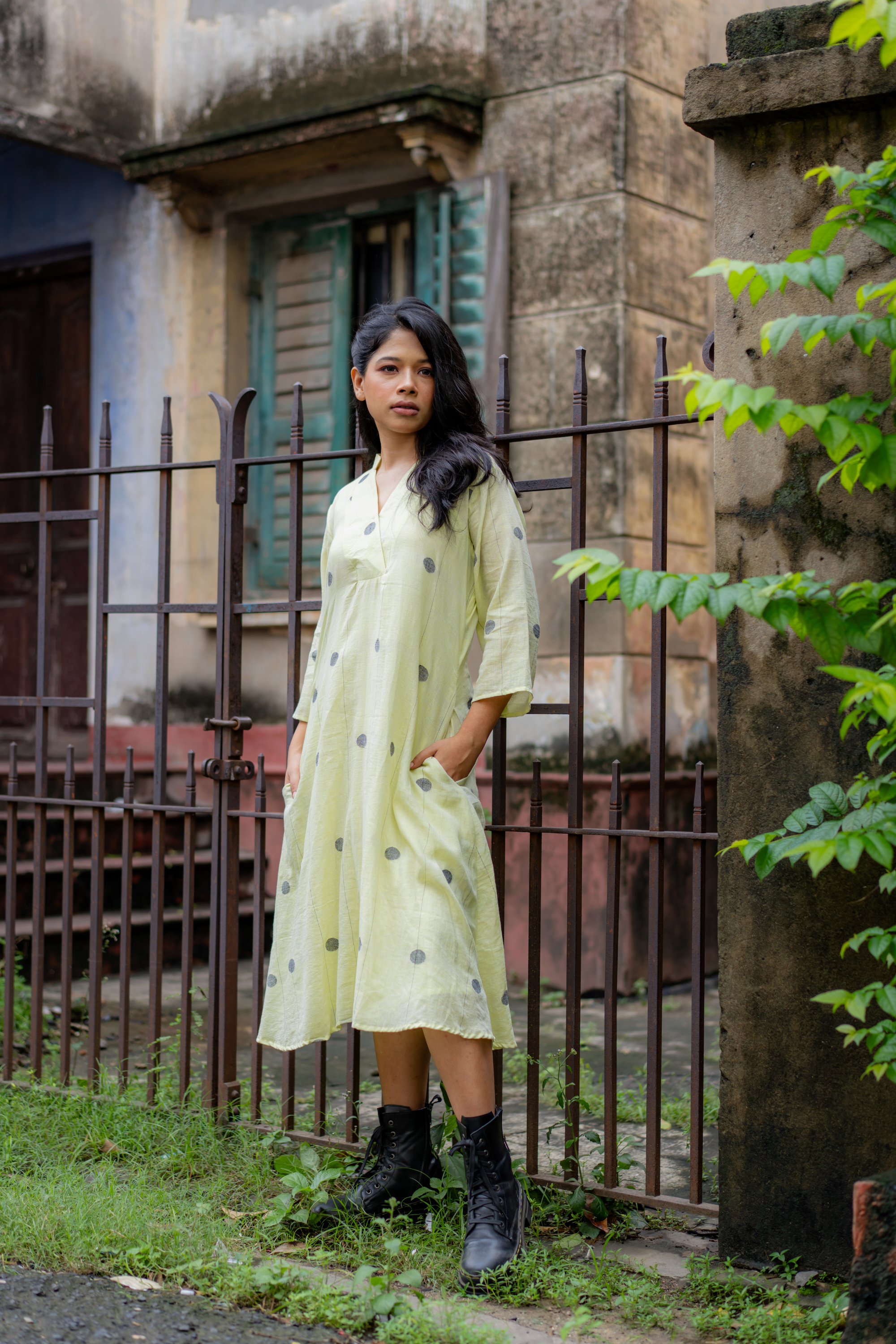 Misty Lime Cotton Dress: The Effortless Calm of Everyday Chic