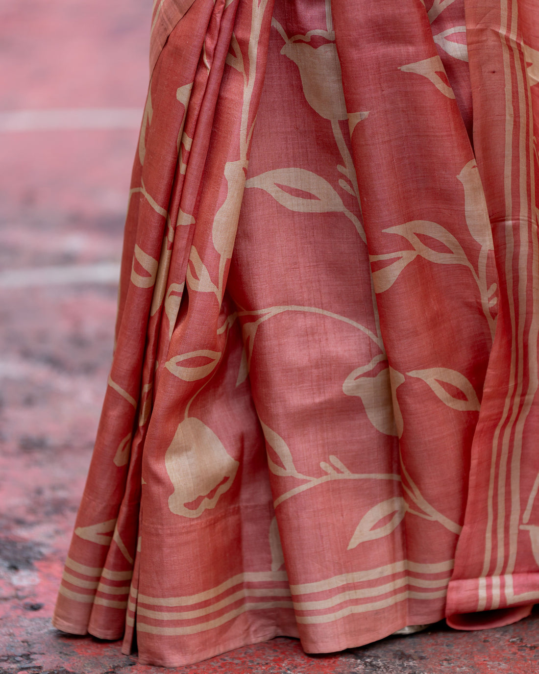 Coral Blossom Siuli Batik Silk Saree