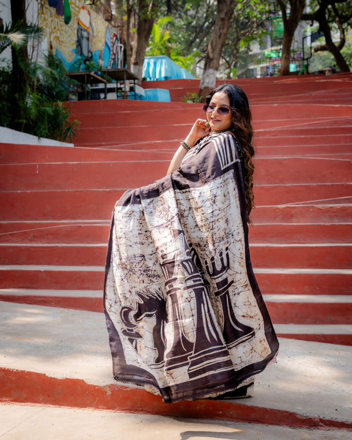 Regal Chess Pure Silk Batik Saree