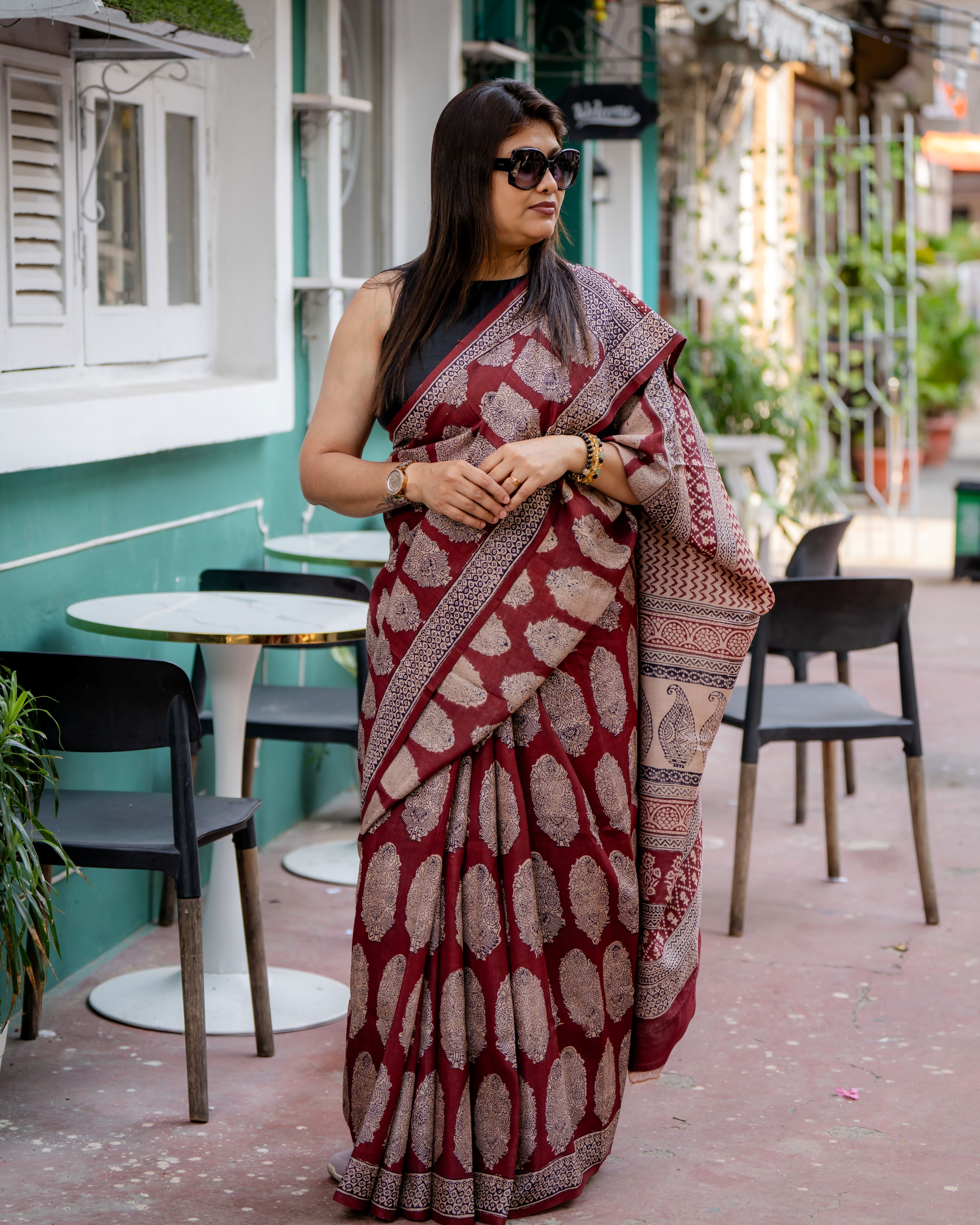 Royal Maroon Siuli Batik Silk Saree