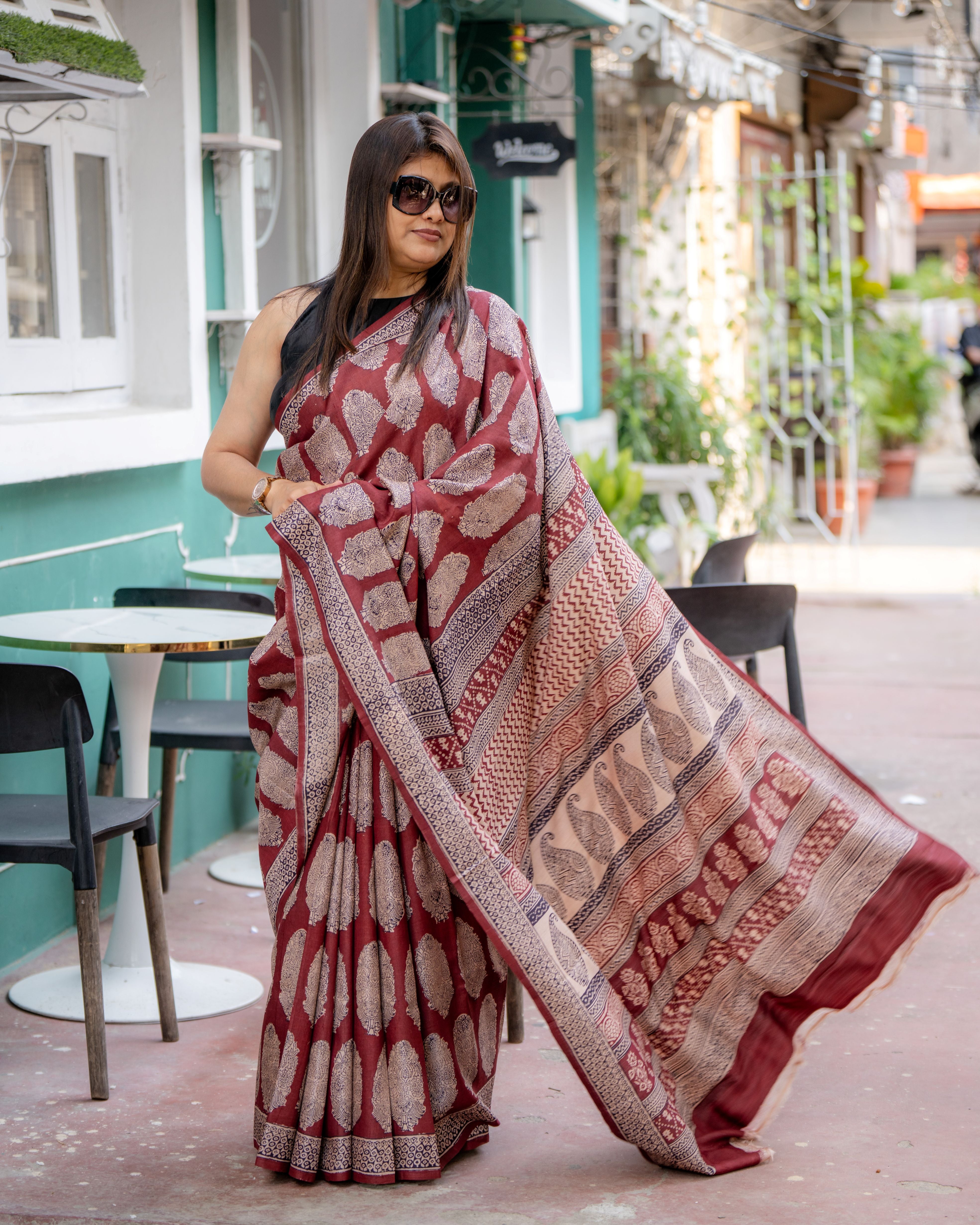 Royal Maroon Siuli Batik Silk Saree