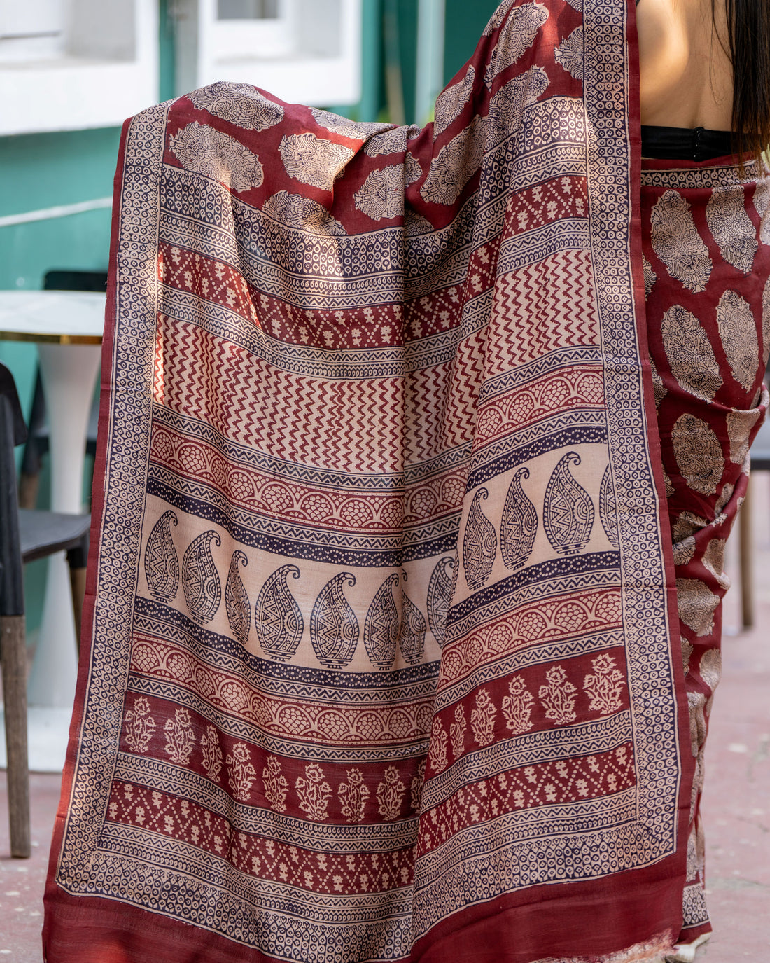 Royal Maroon Siuli Batik Silk Saree