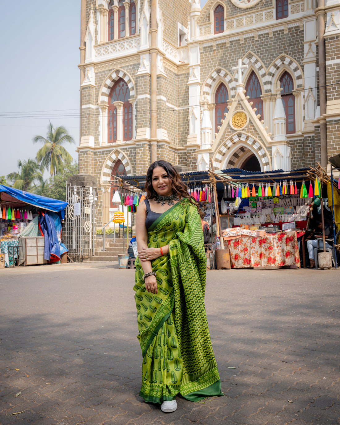 Emerald Leaf Block Print Pure Tussar Saree