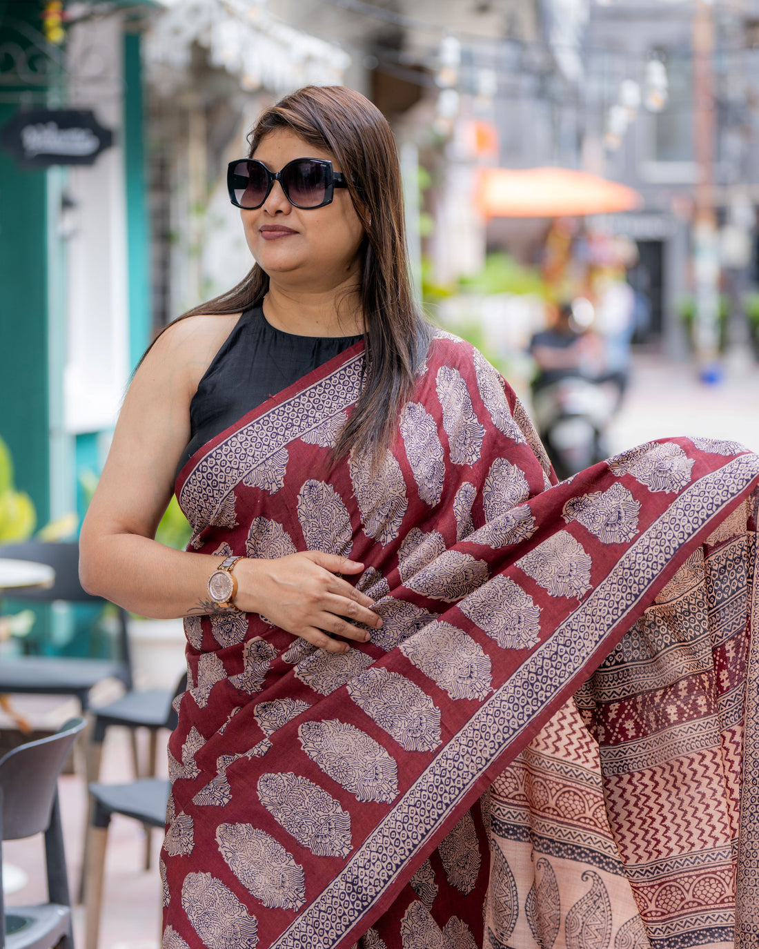 Royal Maroon Siuli Batik Silk Saree