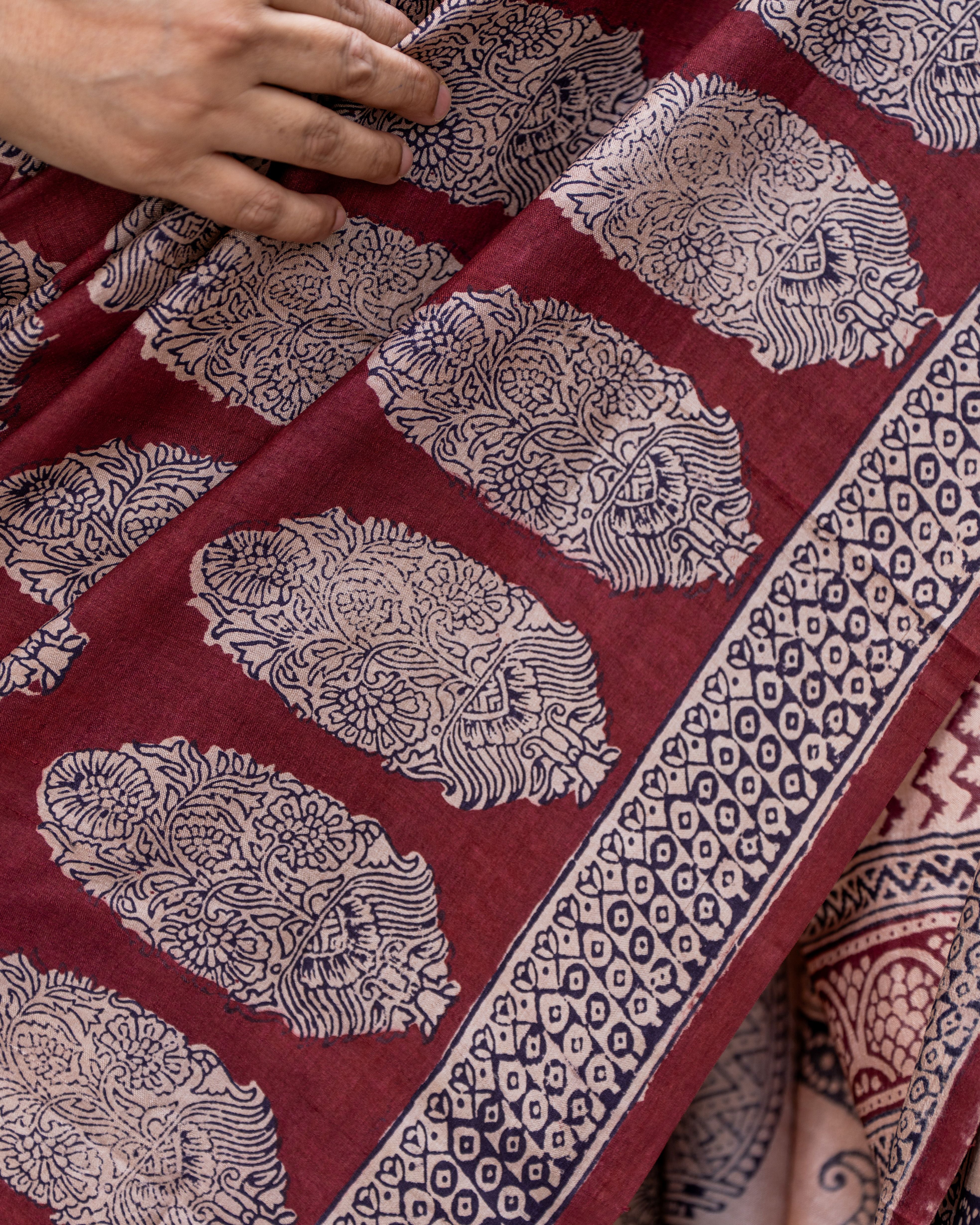 Royal Maroon Siuli Batik Silk Saree