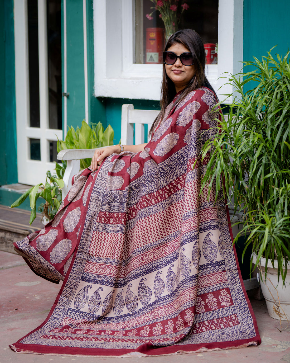 Royal Maroon Siuli Batik Silk Saree