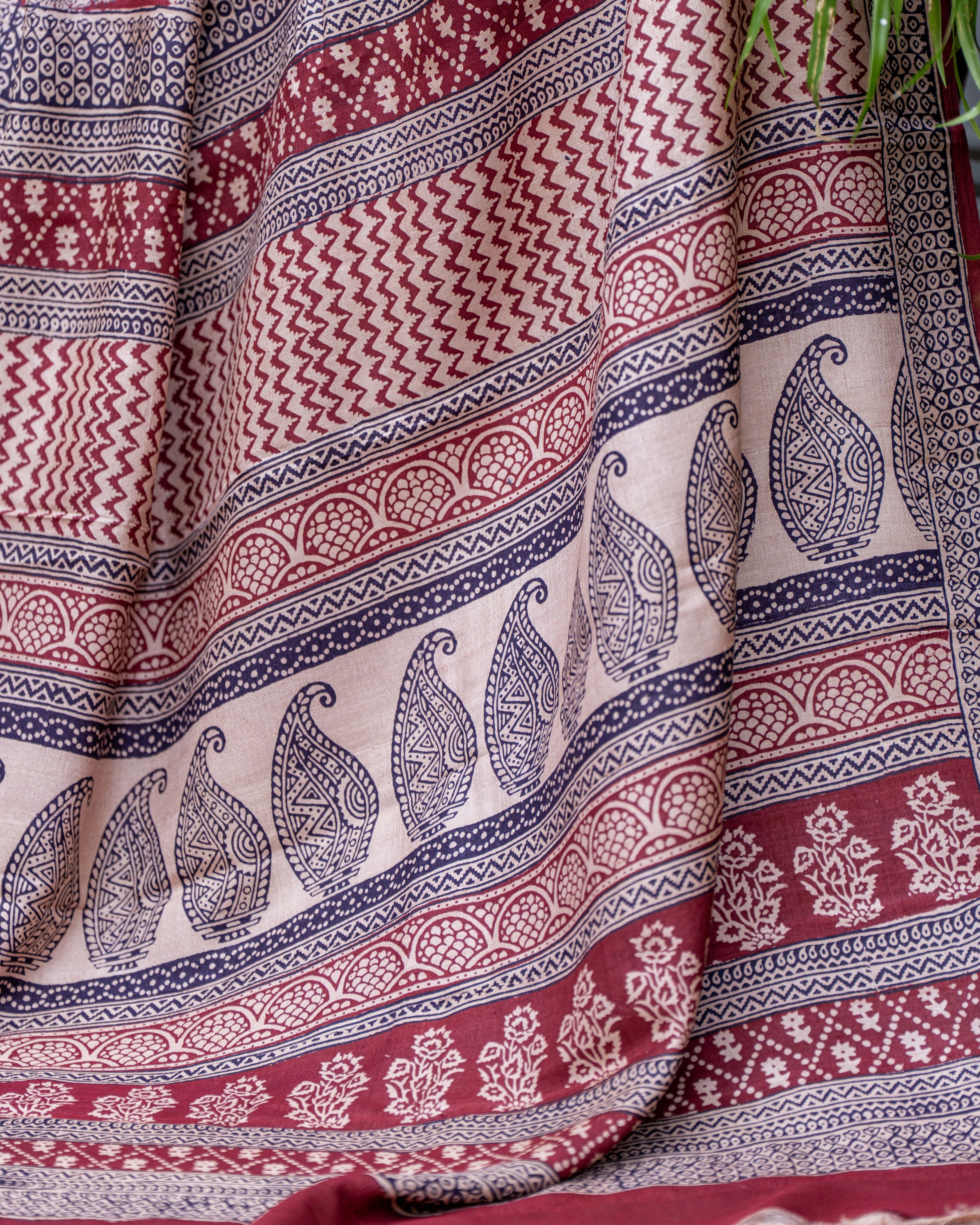 Royal Maroon Siuli Batik Silk Saree