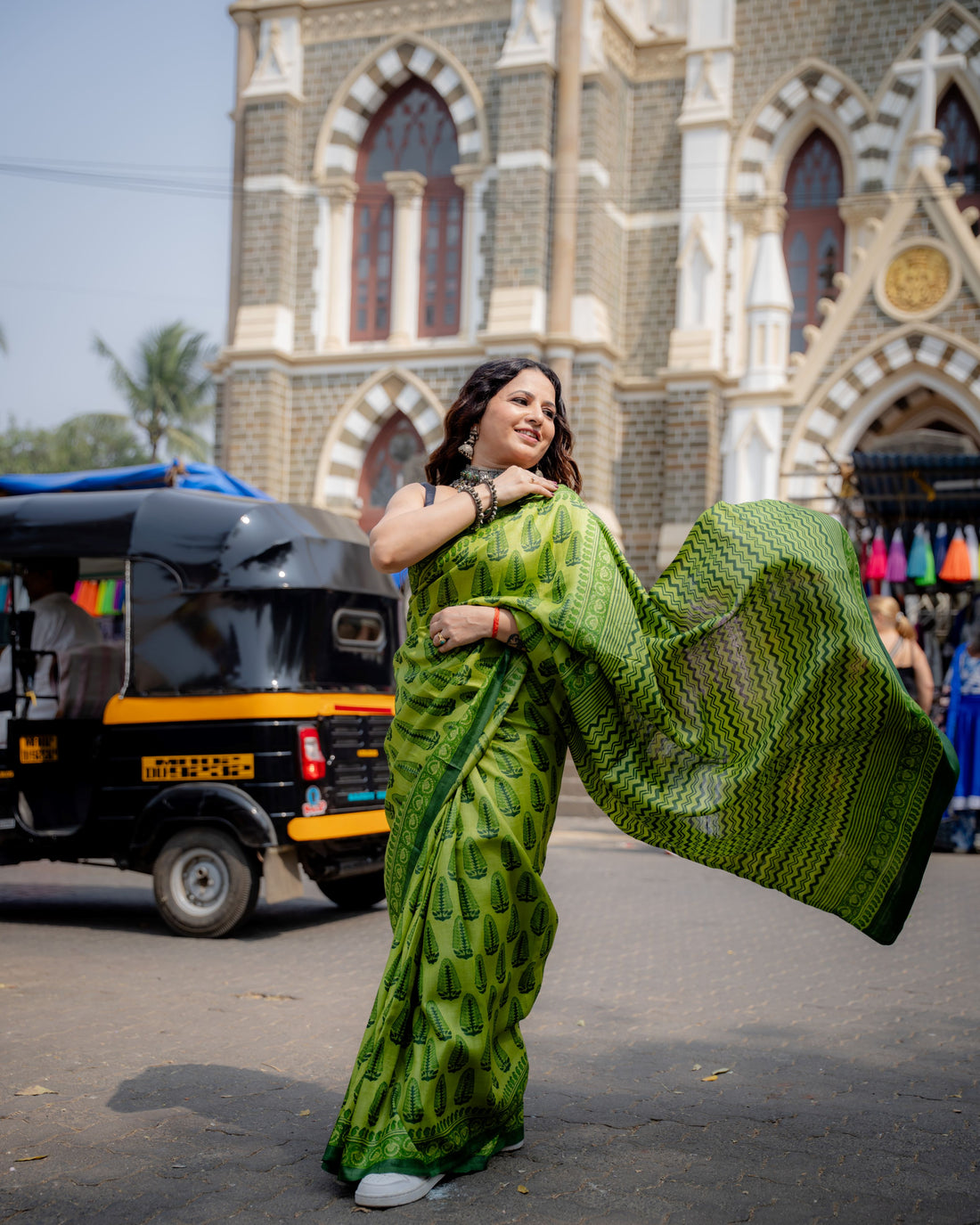 Emerald Leaf Block Print Pure Tussar Saree