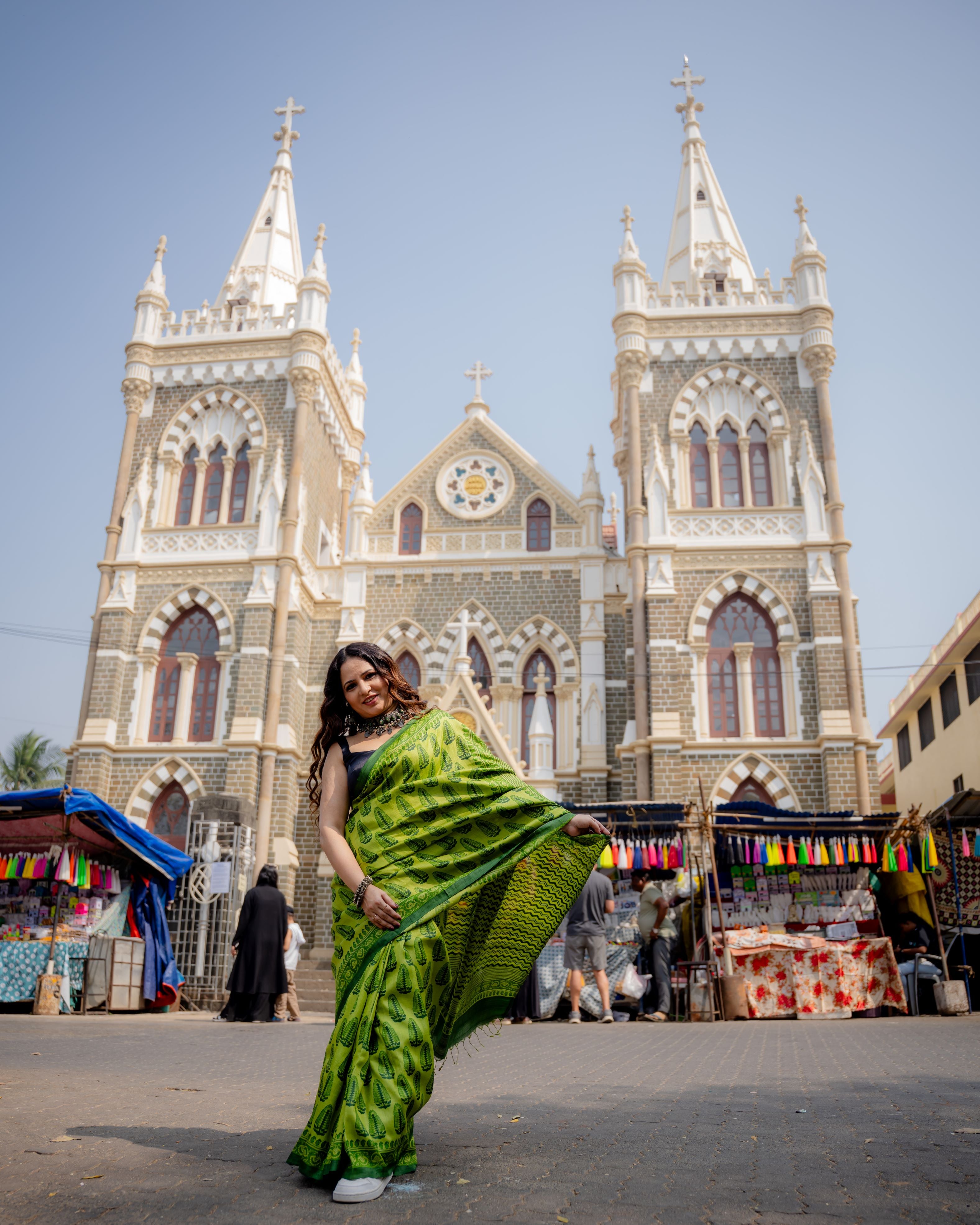 Emerald Leaf Block Print Pure Tussar Saree
