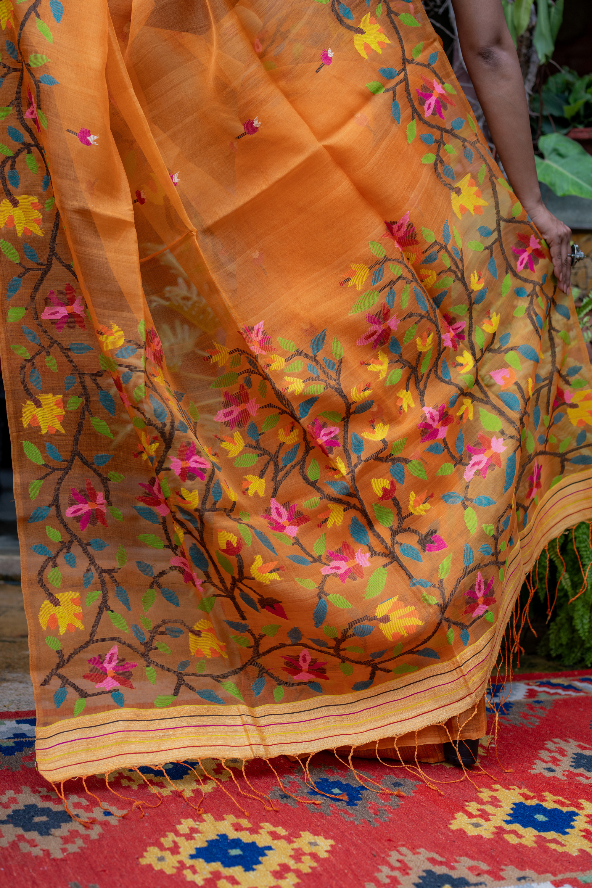 Mandarin Bloom: The Vibrant Art of Sheer Silk