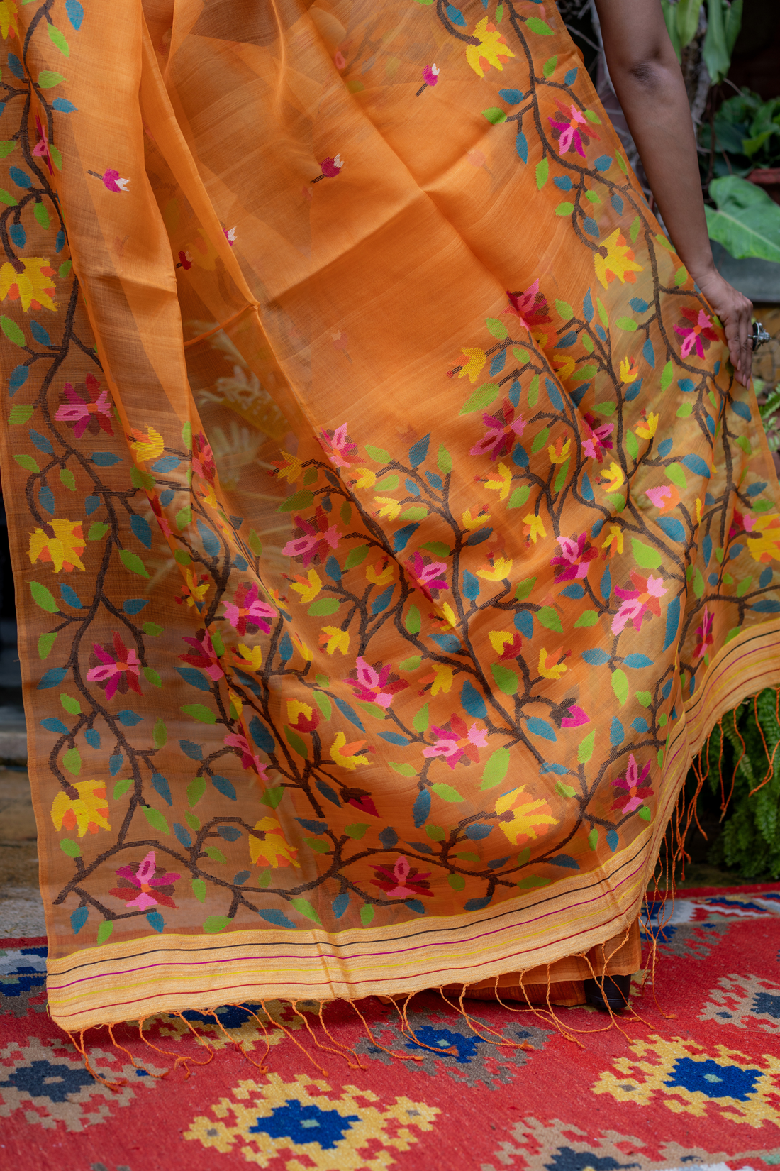 Mandarin Bloom: The Vibrant Art of Sheer Silk