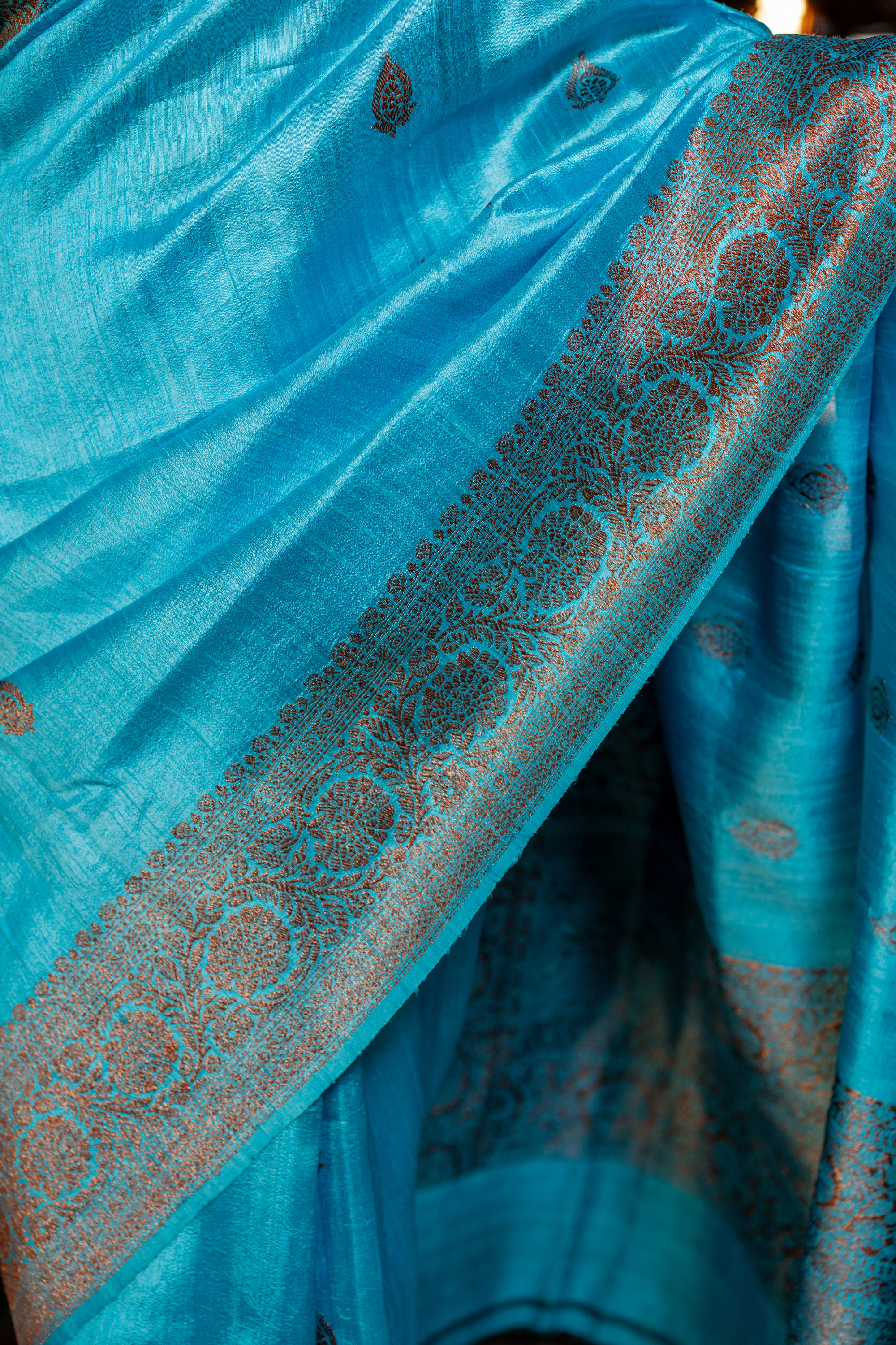 Turquoise Teal: Vibrant Hues on Textured Tussar Silk