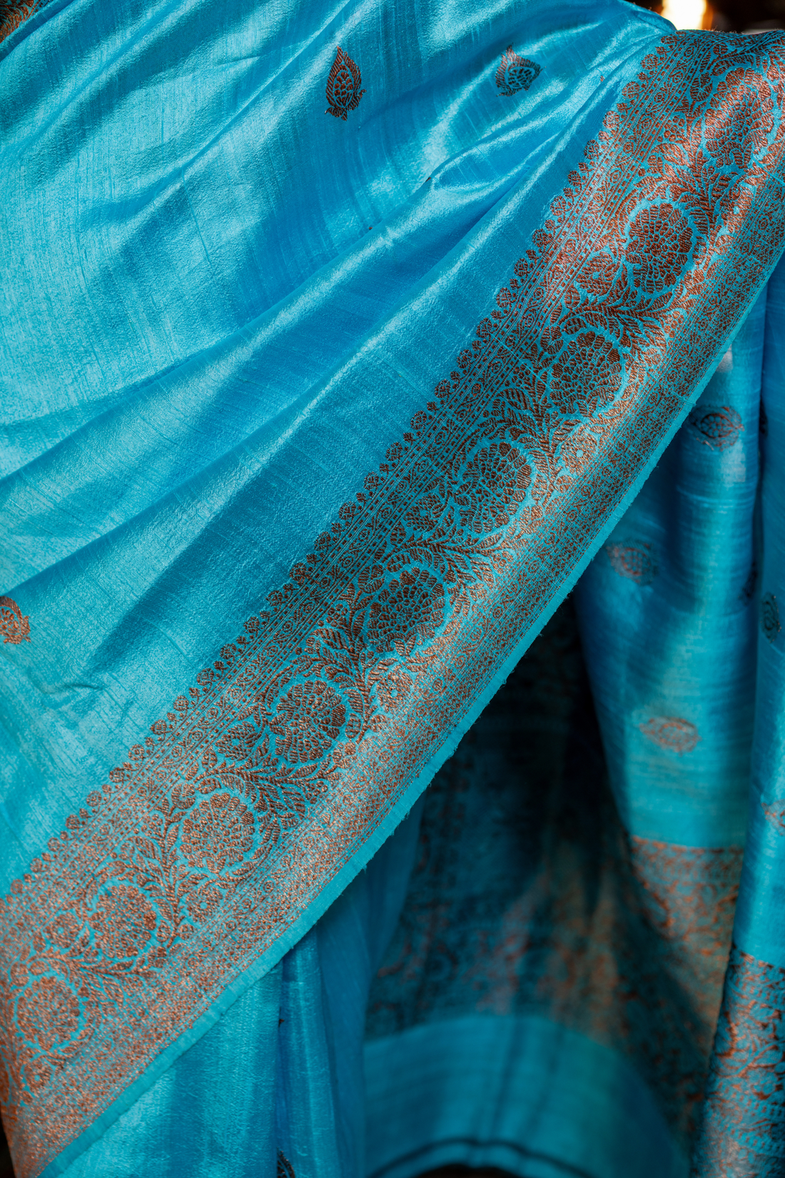 Turquoise Teal: Vibrant Hues on Textured Tussar Silk
