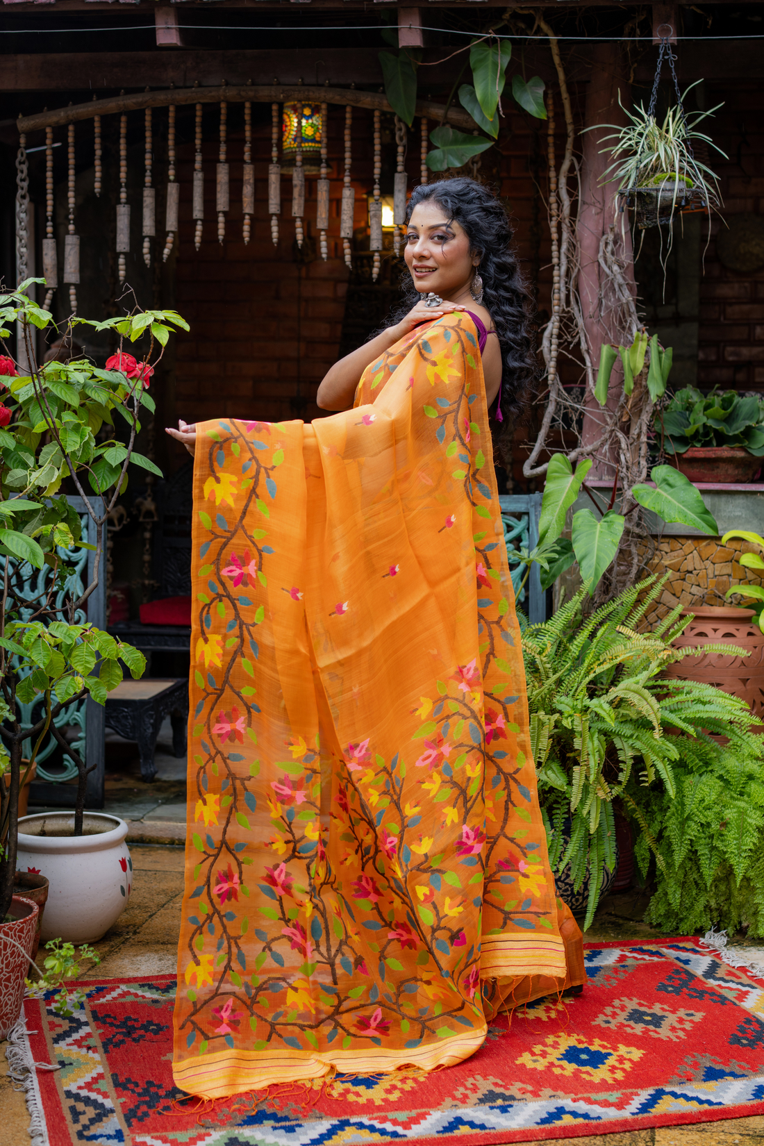 Mandarin Bloom: The Vibrant Art of Sheer Silk