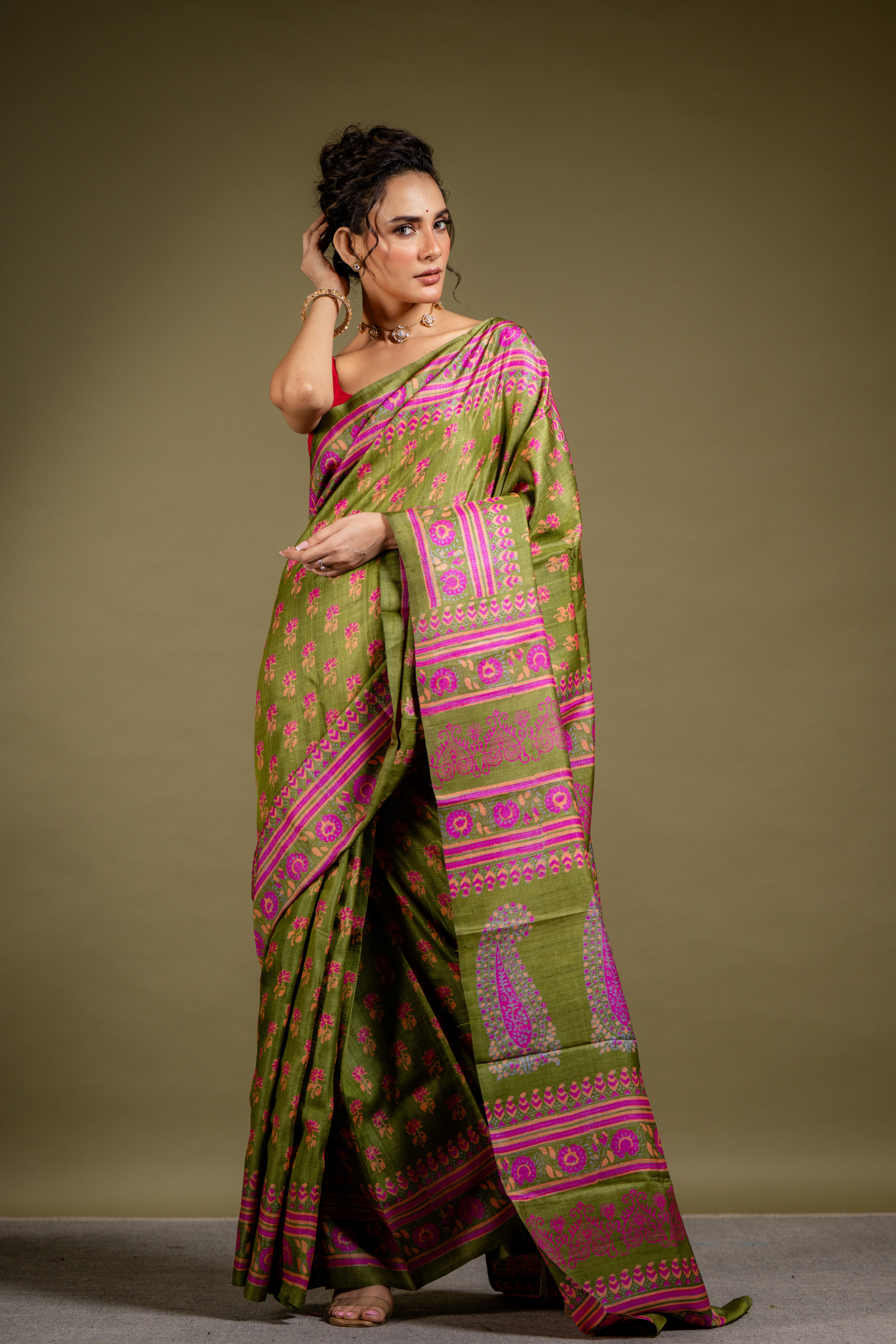 Olive Orchid Silk Saree: A Dance of Tradition in Jewel Tones