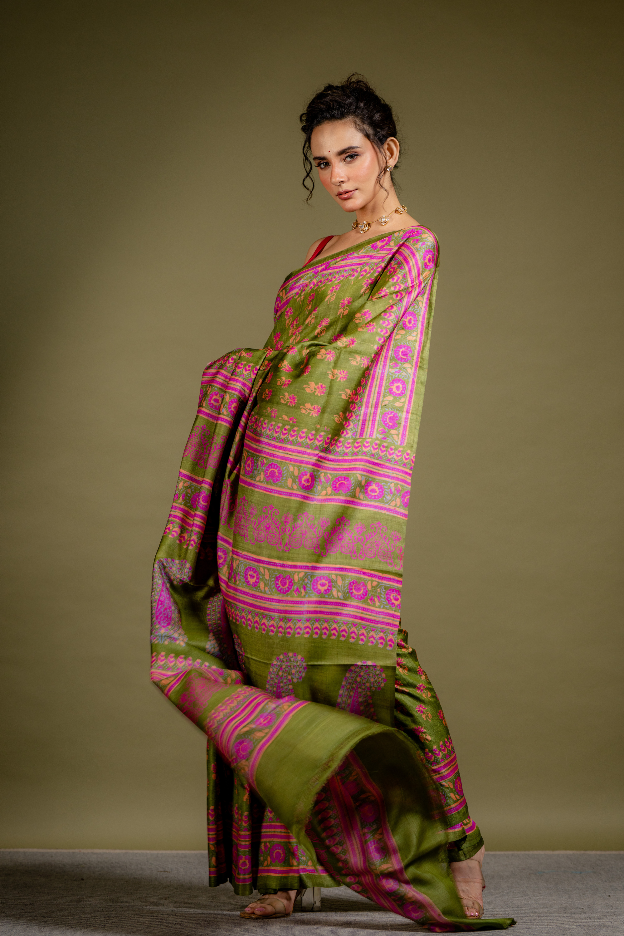 Olive Orchid Silk Saree: A Dance of Tradition in Jewel Tones