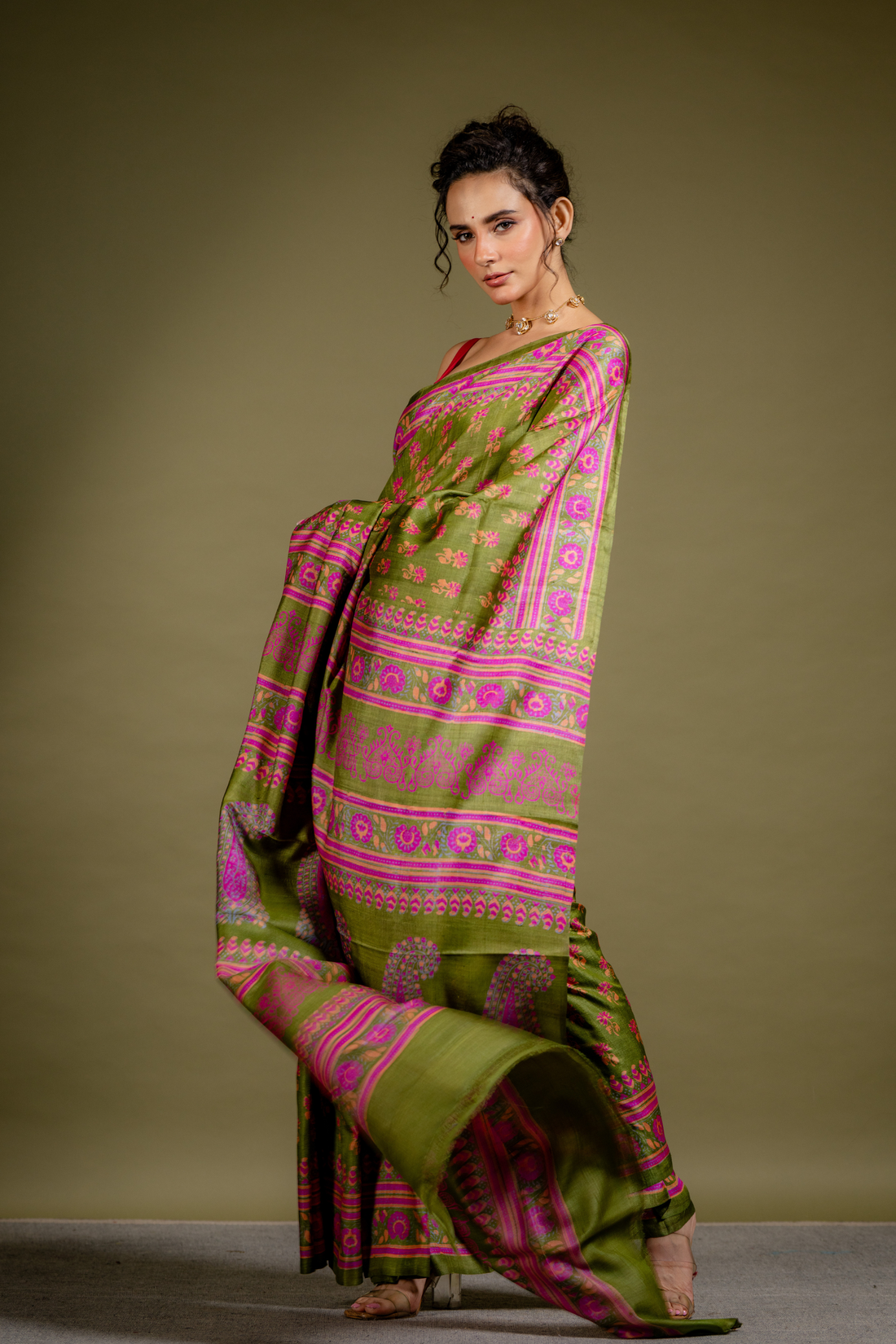 Olive Orchid Silk Saree: A Dance of Tradition in Jewel Tones