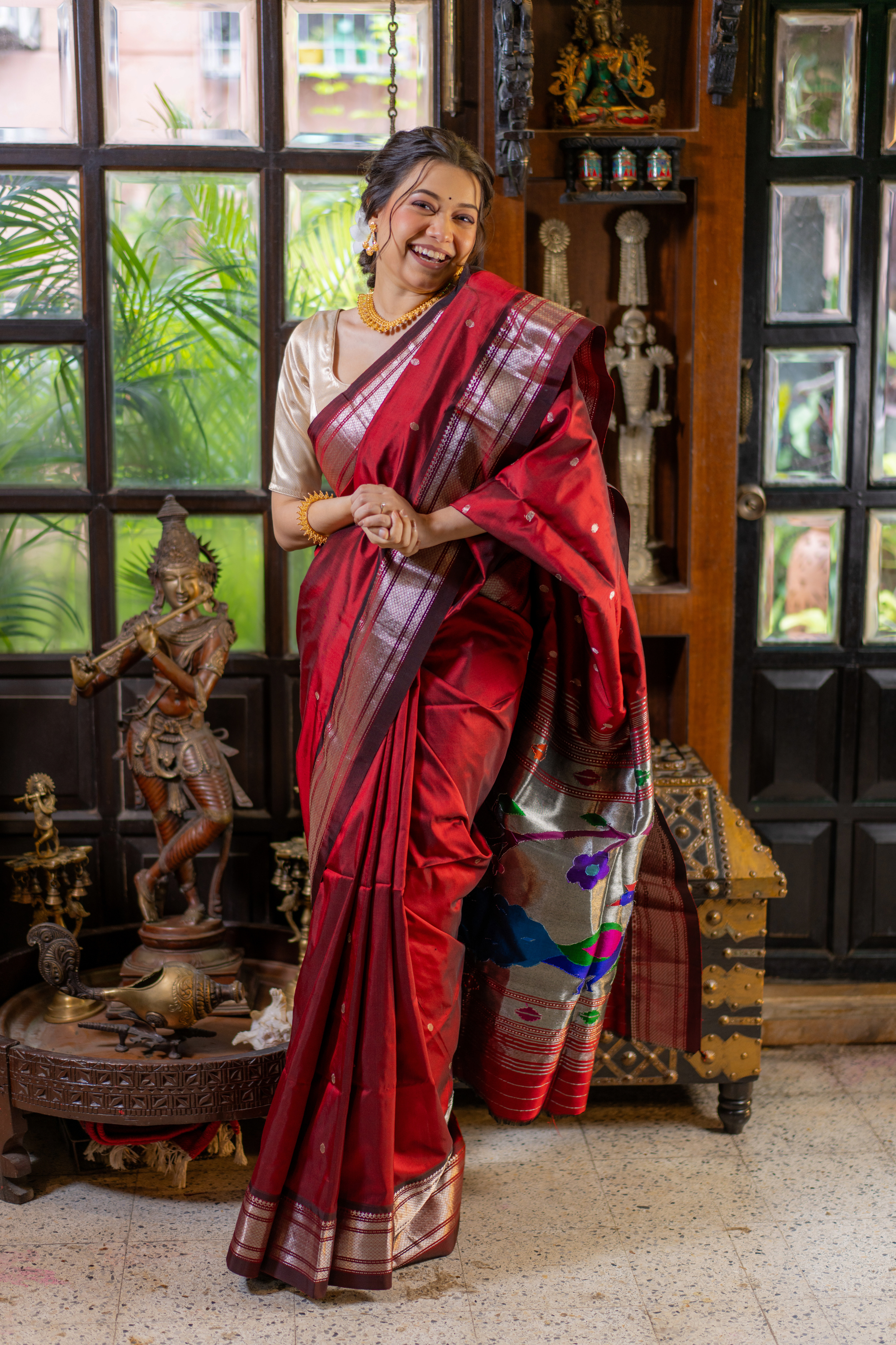 Ruby Peacock Paithani: A Masterpiece of Royal Weaving