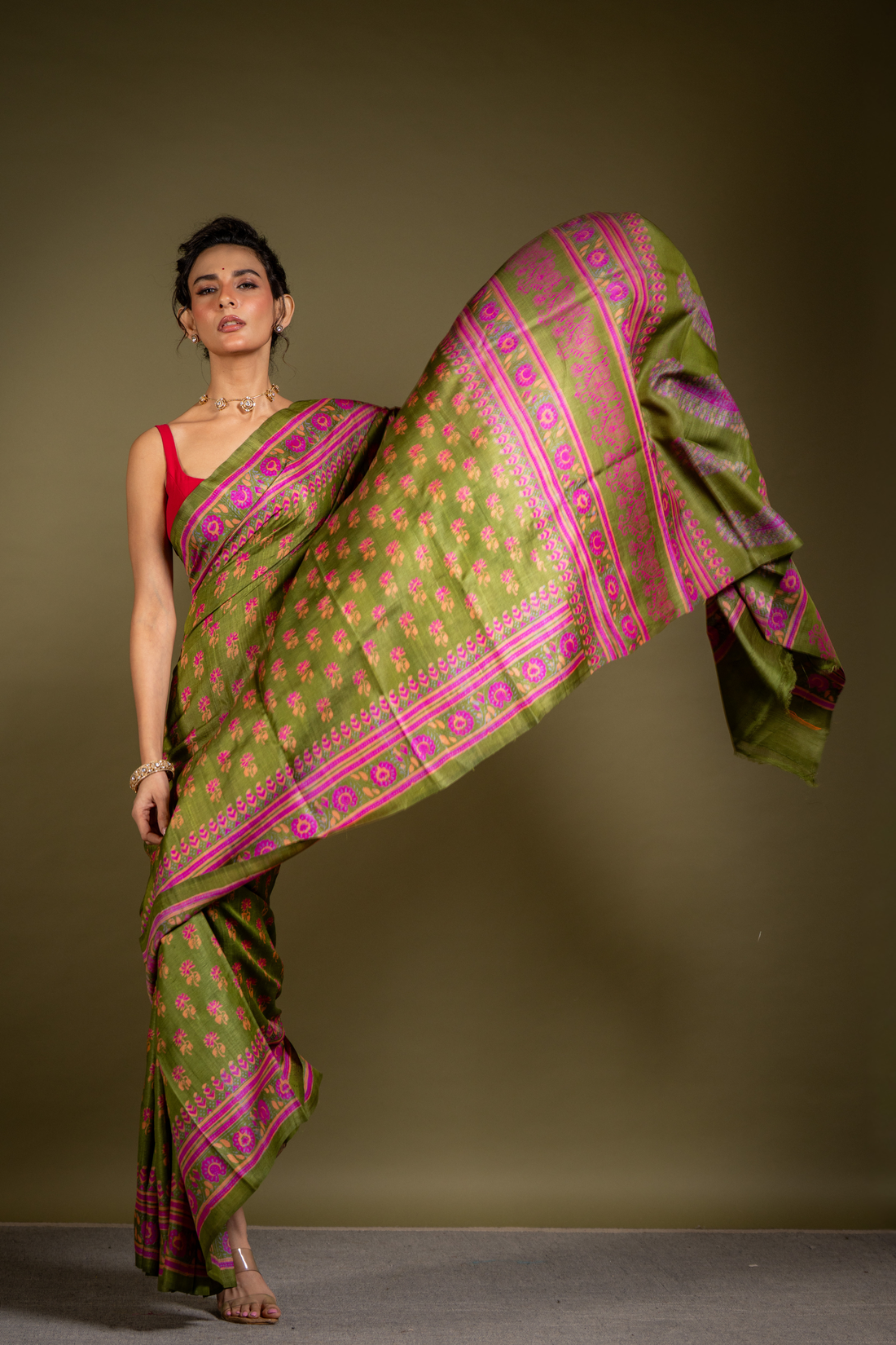 Olive Orchid Silk Saree: A Dance of Tradition in Jewel Tones