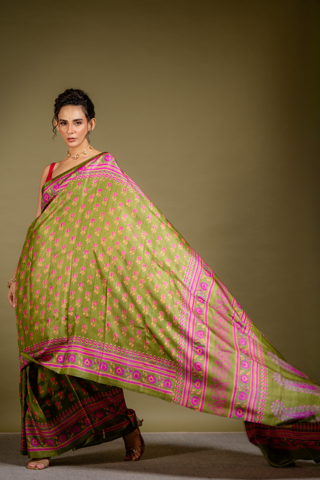 Olive Orchid Silk Saree: A Dance of Tradition in Jewel Tones