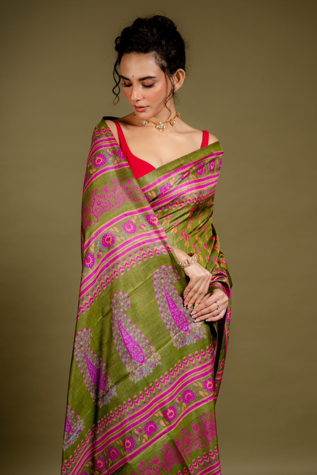 Olive Orchid Silk Saree: A Dance of Tradition in Jewel Tones