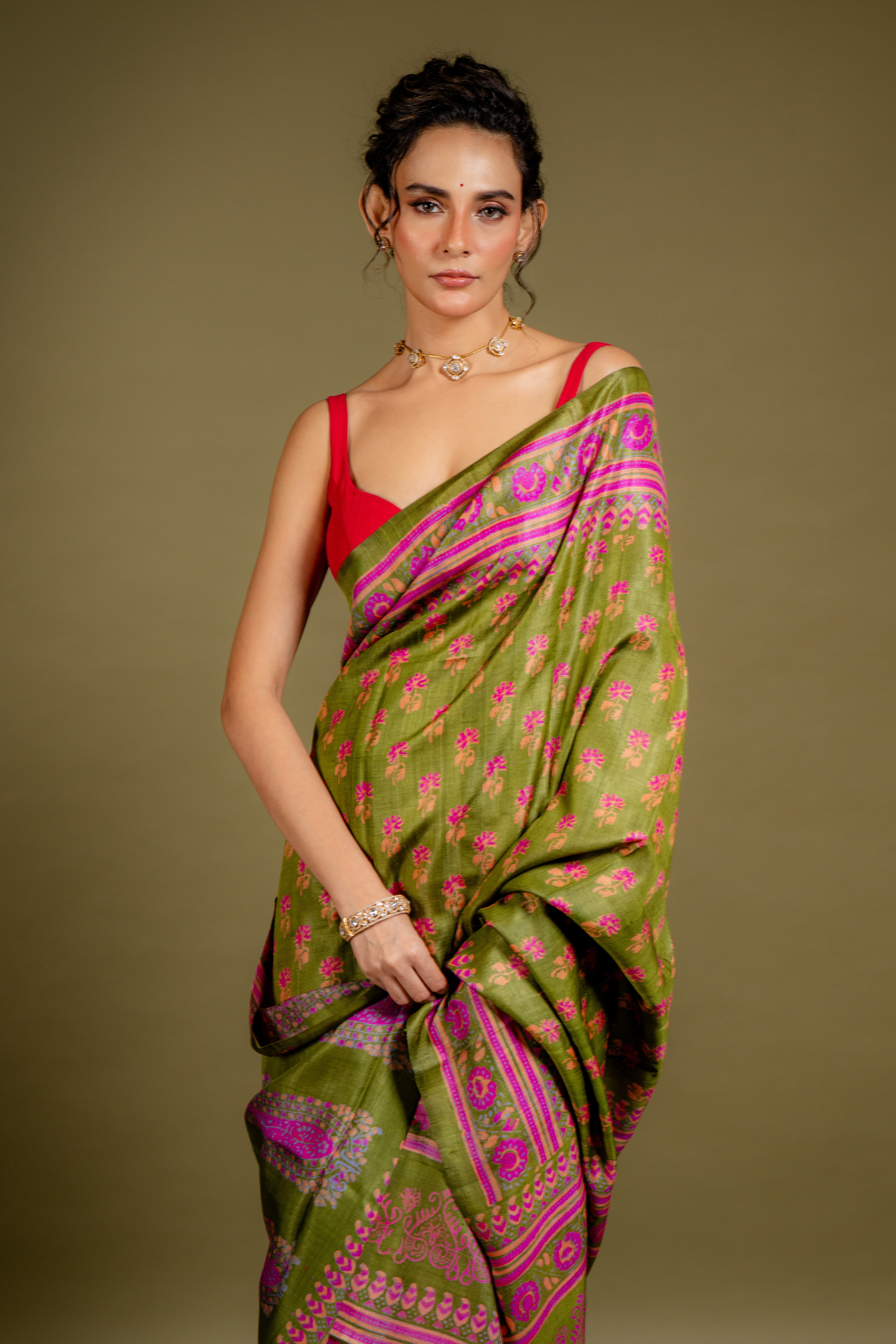 Olive Orchid Silk Saree: A Dance of Tradition in Jewel Tones