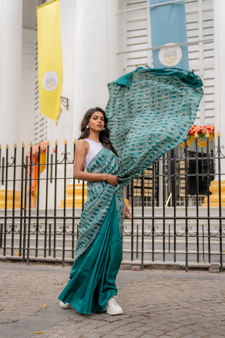 Teal Matsya Hand Block Print Saree: A Wave of Contemporary Tradition