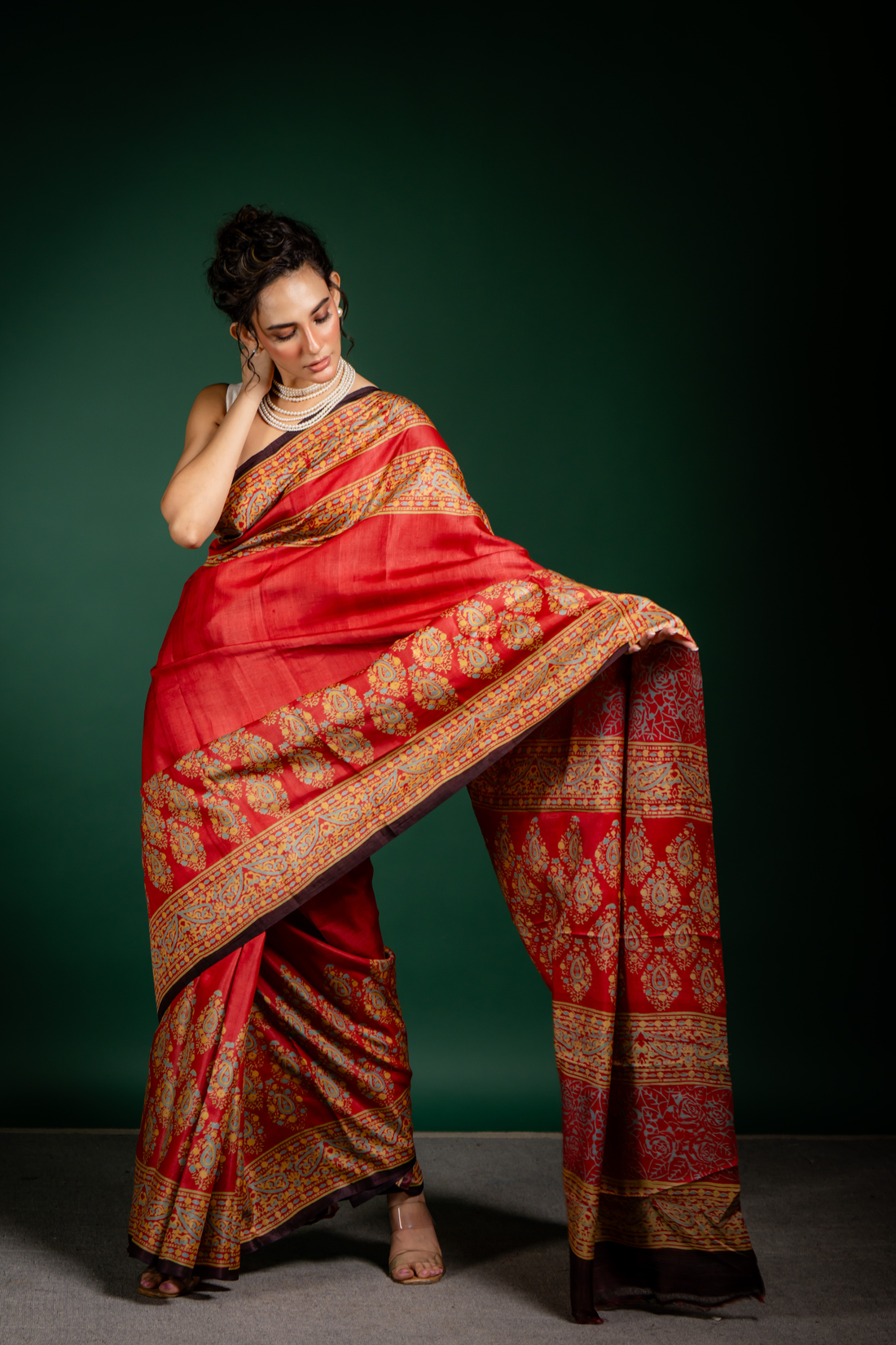 Crimson Heritage Tussar Saree: A Regal Tapestry of Tradition