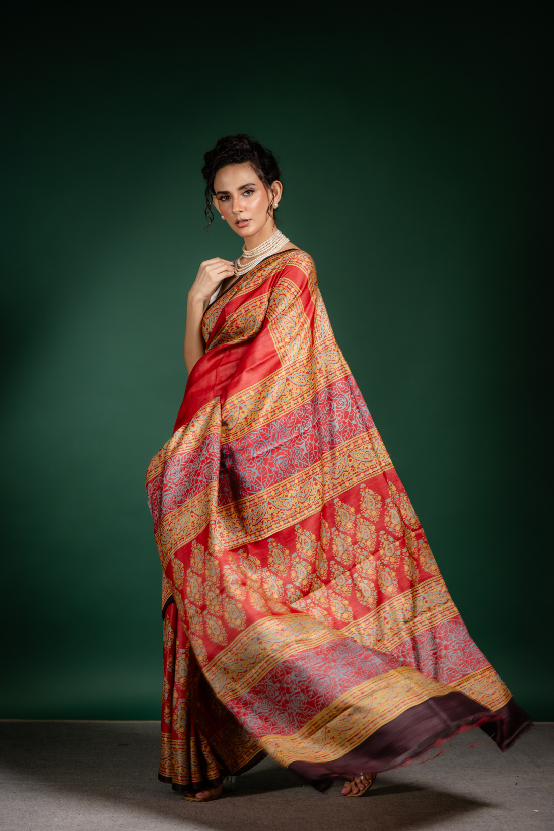 Crimson Heritage Tussar Saree: A Regal Tapestry of Tradition