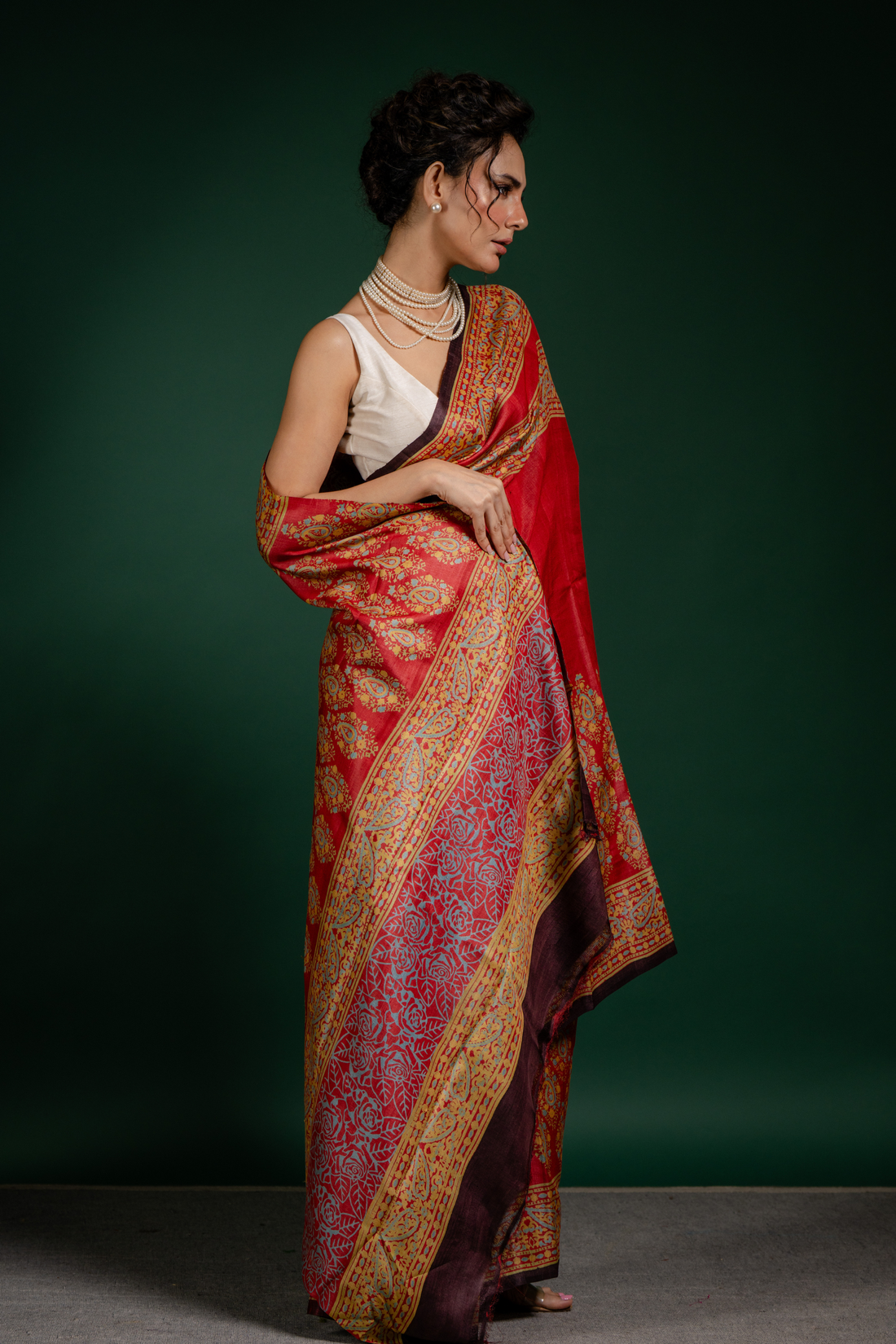 Crimson Heritage Tussar Saree: A Regal Tapestry of Tradition