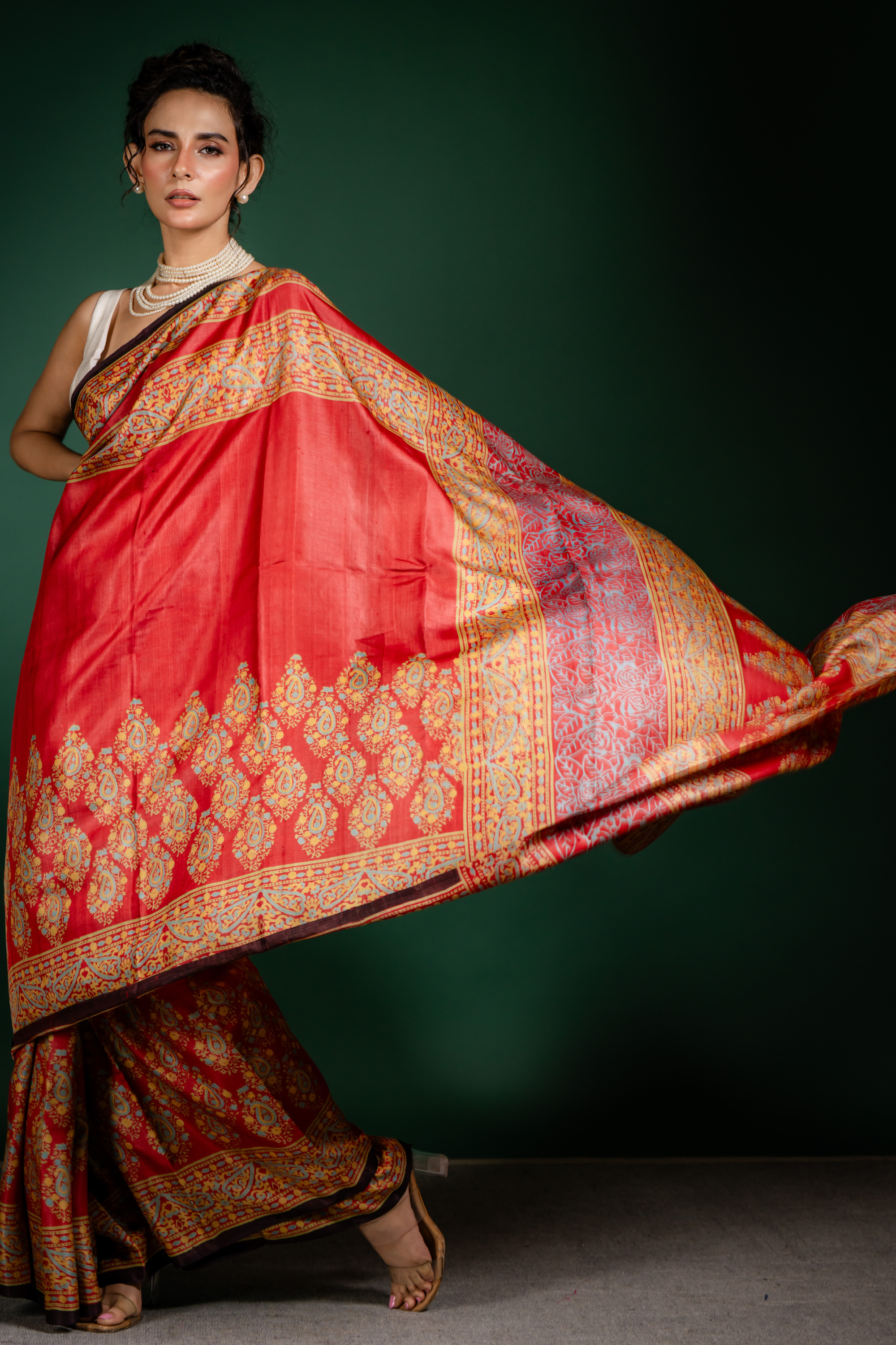 Crimson Heritage Tussar Saree: A Regal Tapestry of Tradition