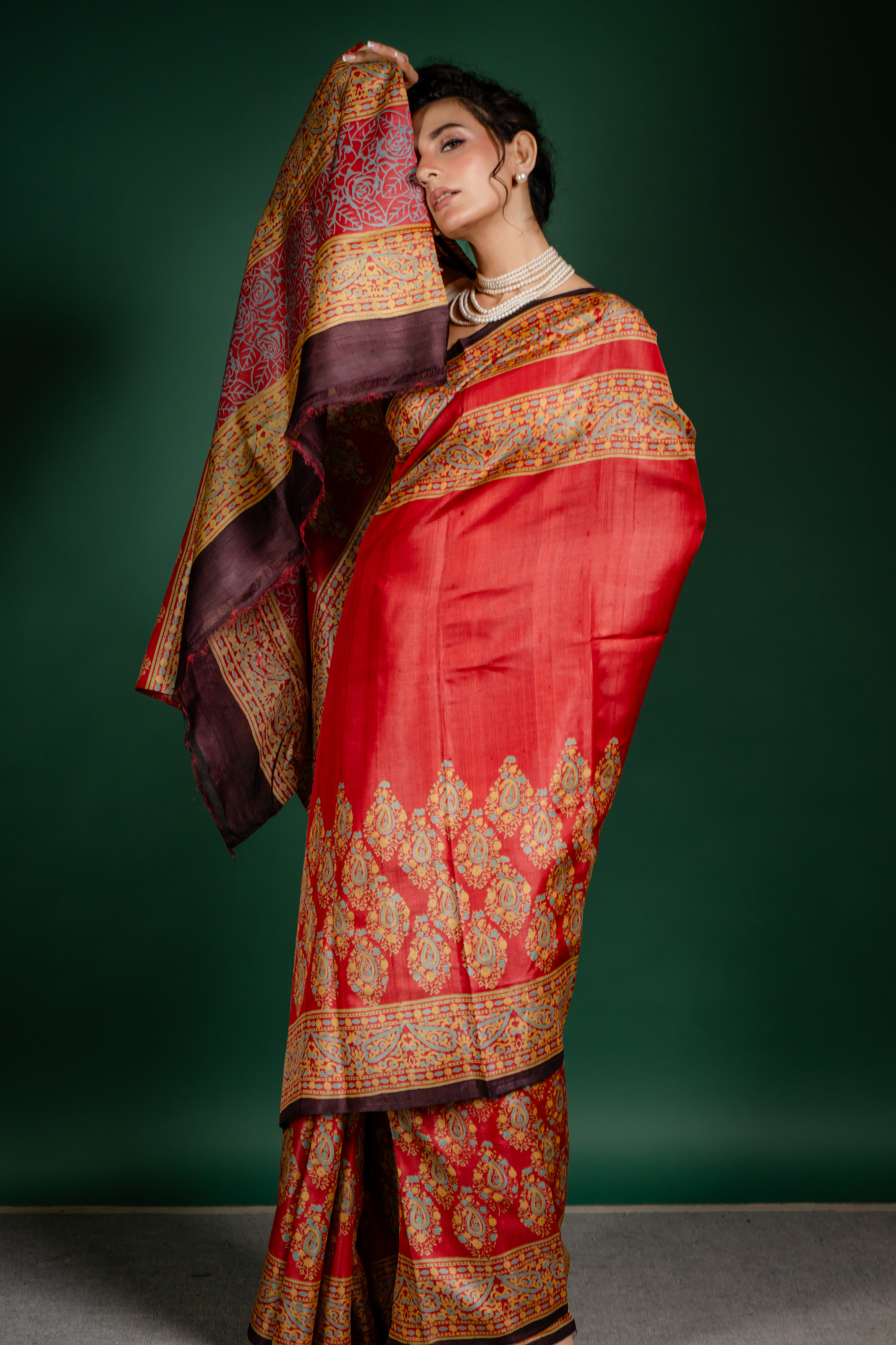 Crimson Heritage Tussar Saree: A Regal Tapestry of Tradition