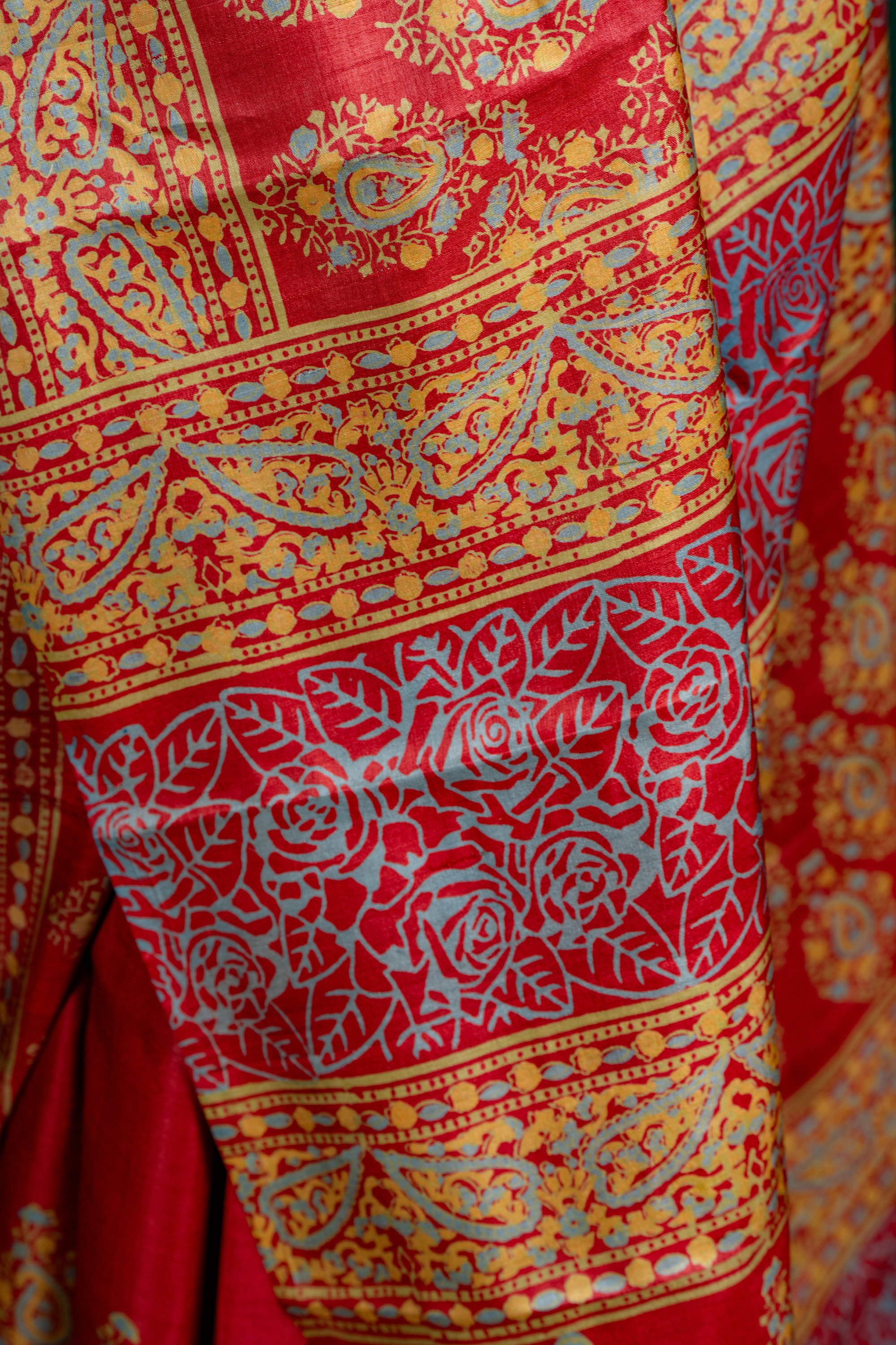 Crimson Heritage Tussar Saree: A Regal Tapestry of Tradition
