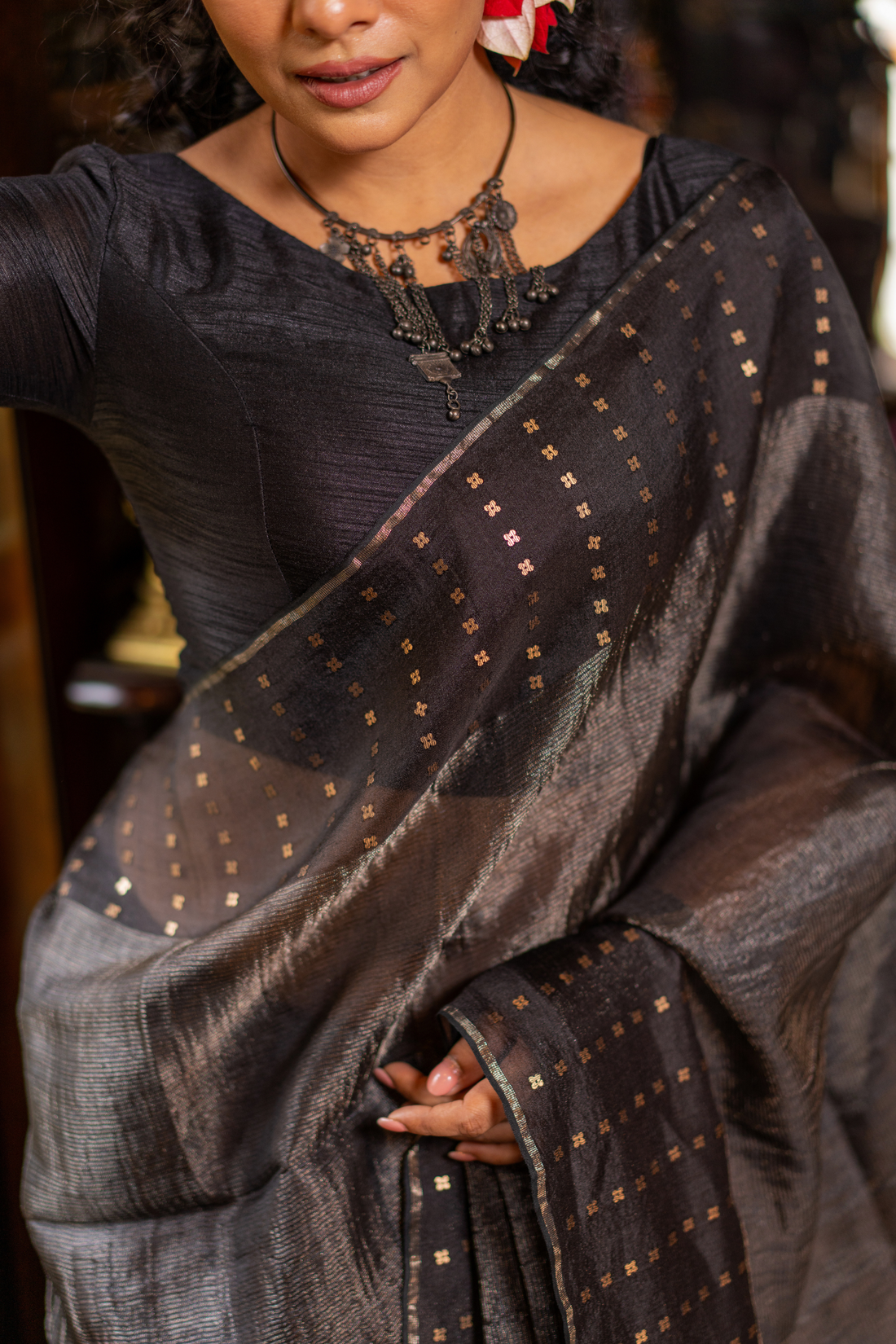 Black Opulence: The Subtle Shimmer of Sheer Evening Silk