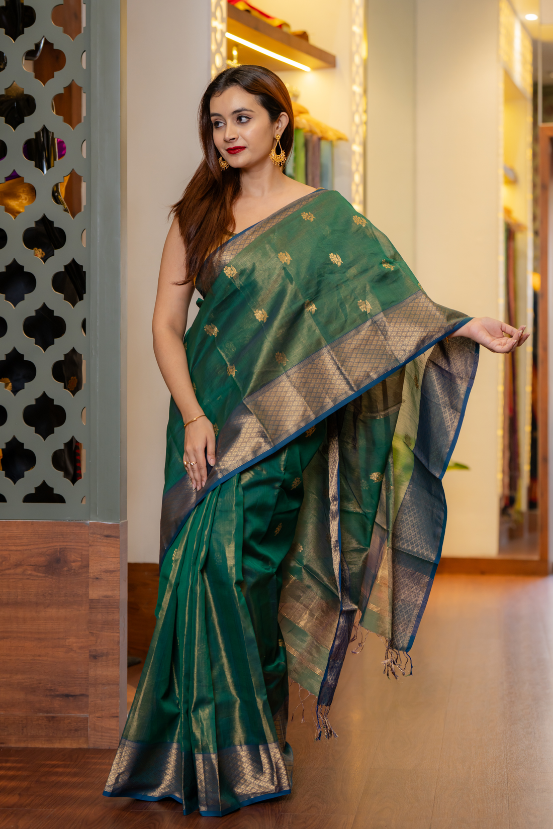 Emerald Royale: The Grandeur of Pure Silk Brocade