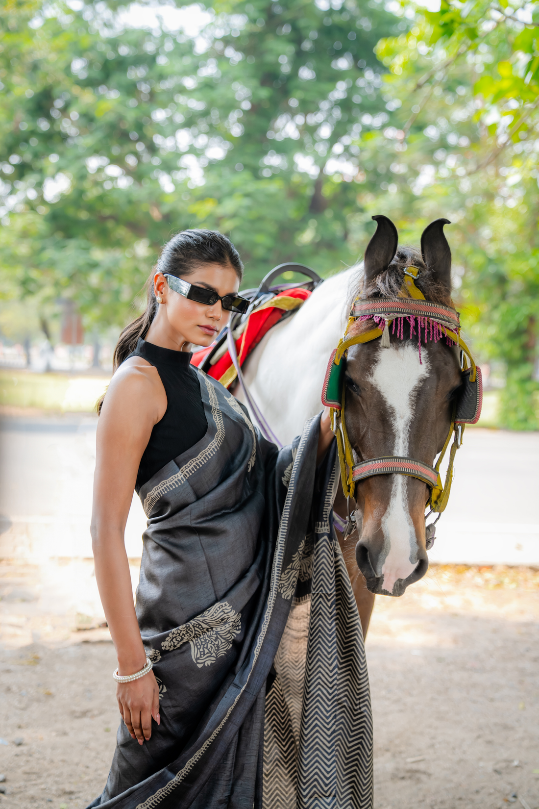 Charcoal Majesty Hand Block Print Saree: Sophistication in Slate