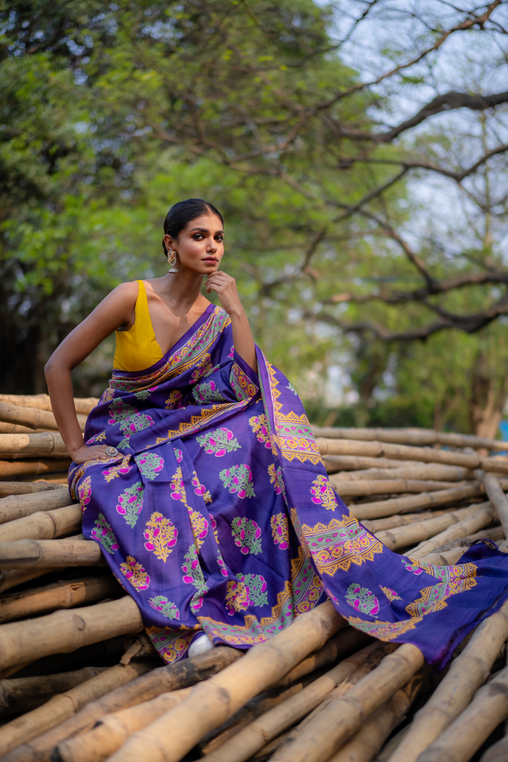 Imperial Indigo Hand Block Print Saree: A Vivid Tapestry of Tradition