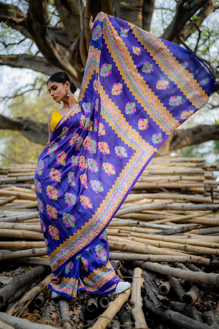 Imperial Indigo Hand Block Print Saree: A Vivid Tapestry of Tradition