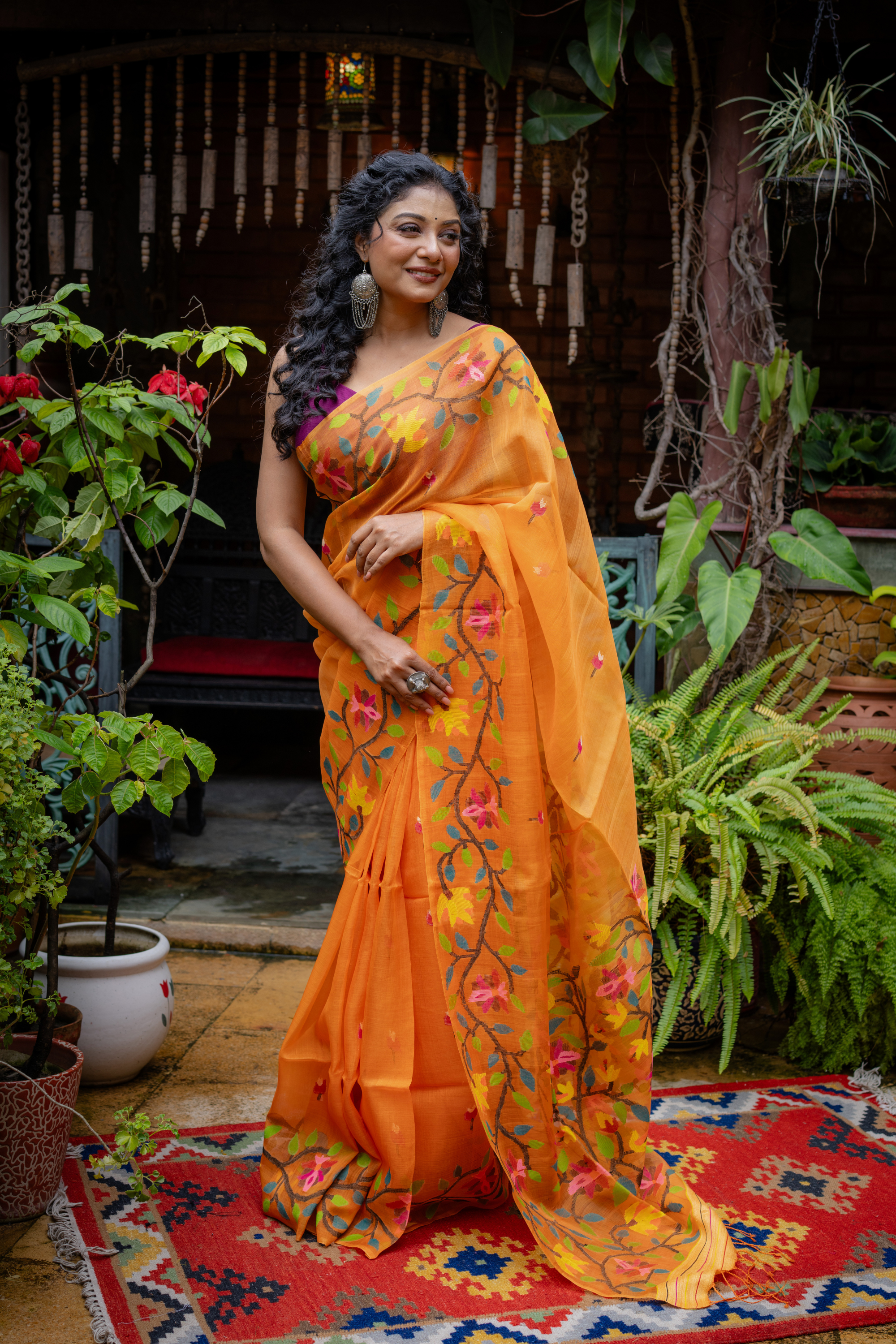 Mandarin Bloom: The Vibrant Art of Sheer Silk