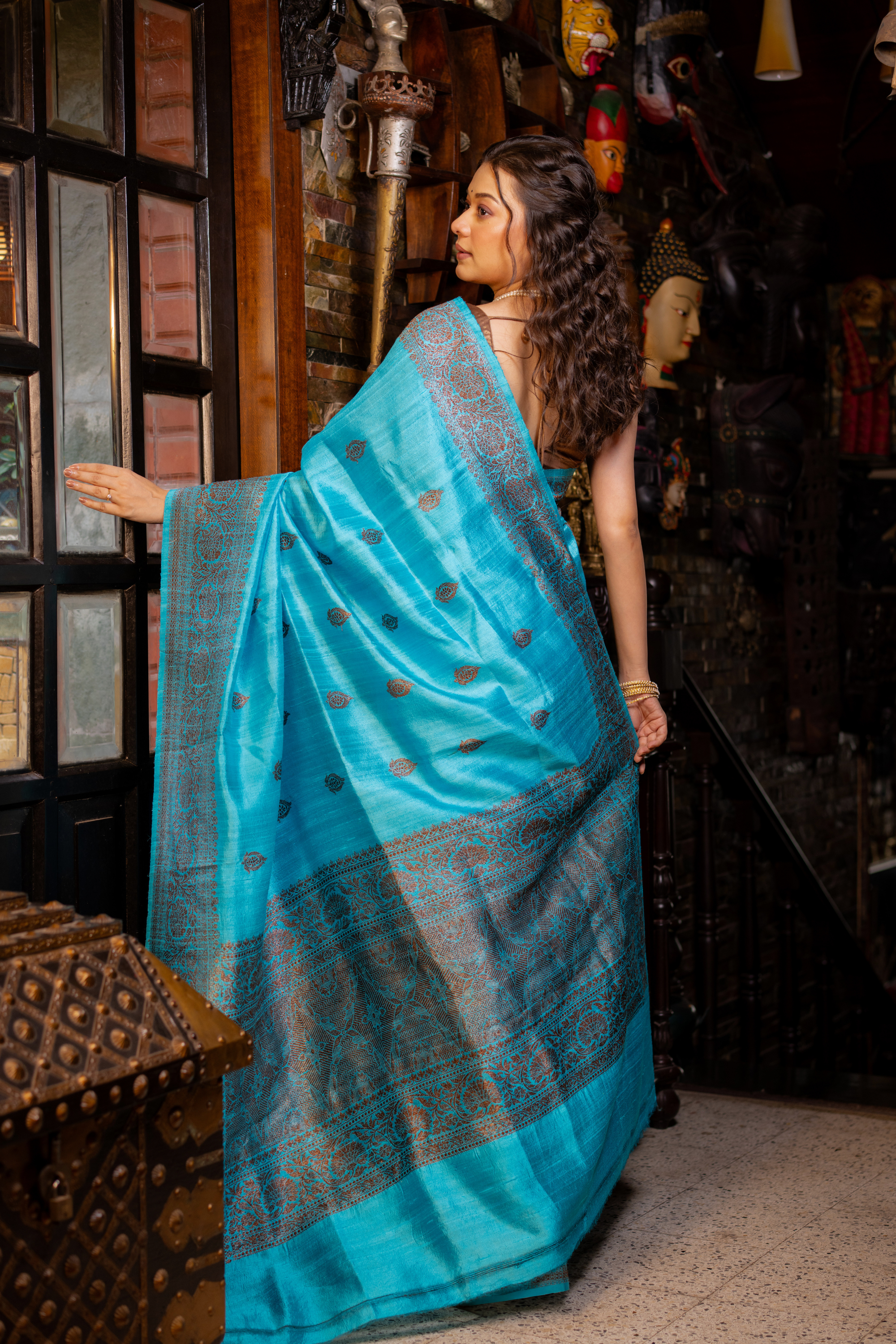 Turquoise Teal: Vibrant Hues on Textured Tussar Silk