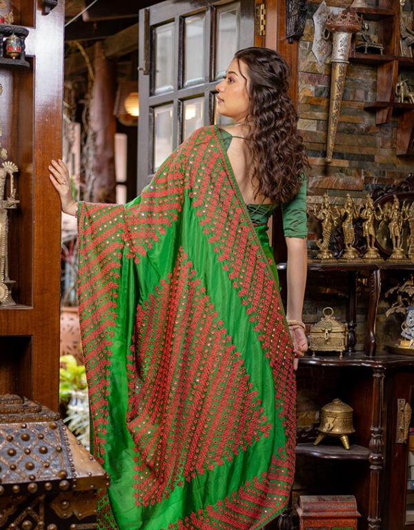 Gujrati Stitch on Katan Silk