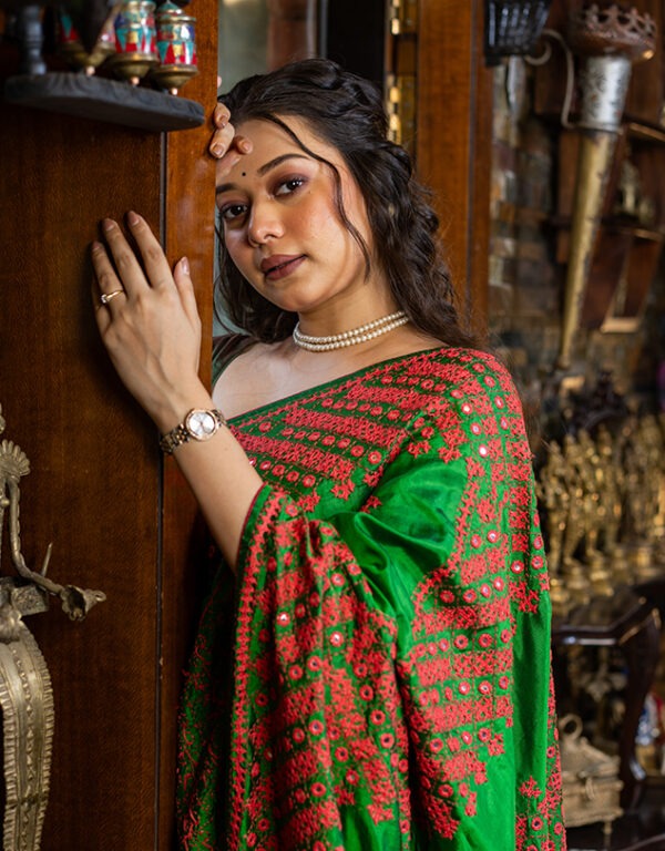 Gujrati Stitch on Katan Silk