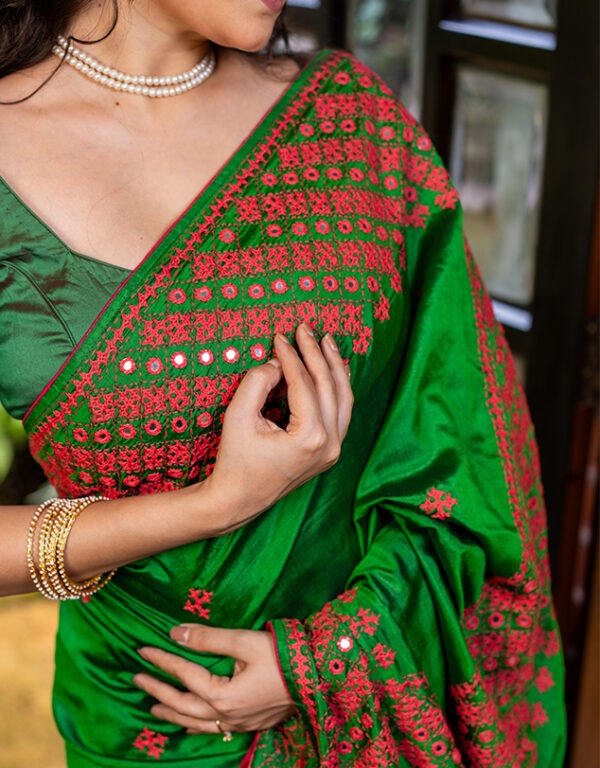 Gujrati Stitch on Katan Silk