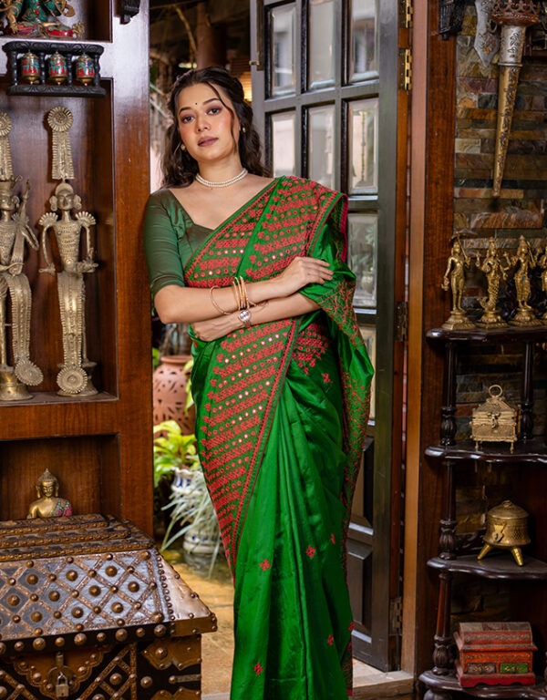 Gujrati Stitch on Katan Silk