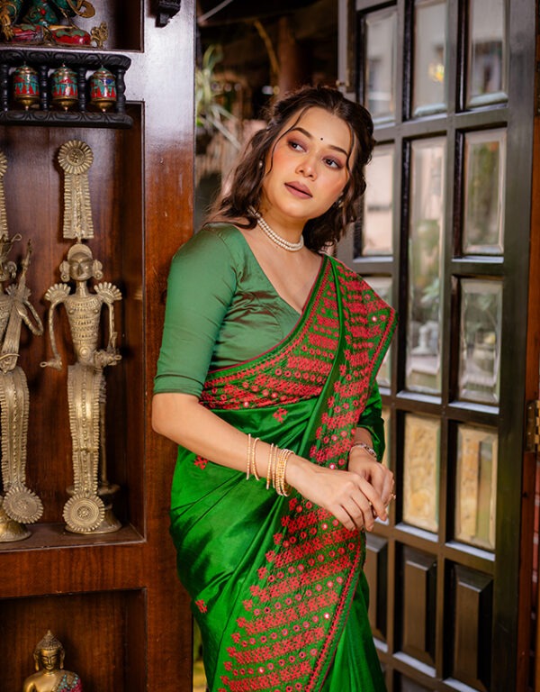 Gujrati Stitch on Katan Silk